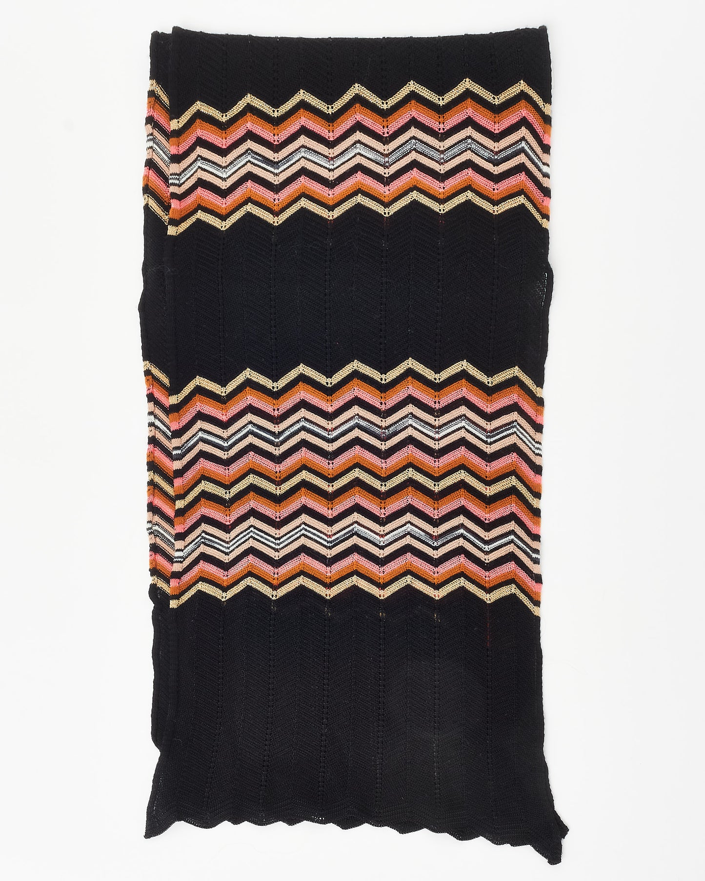 Missoni Black Coral & Gold Wave Wool Scarf