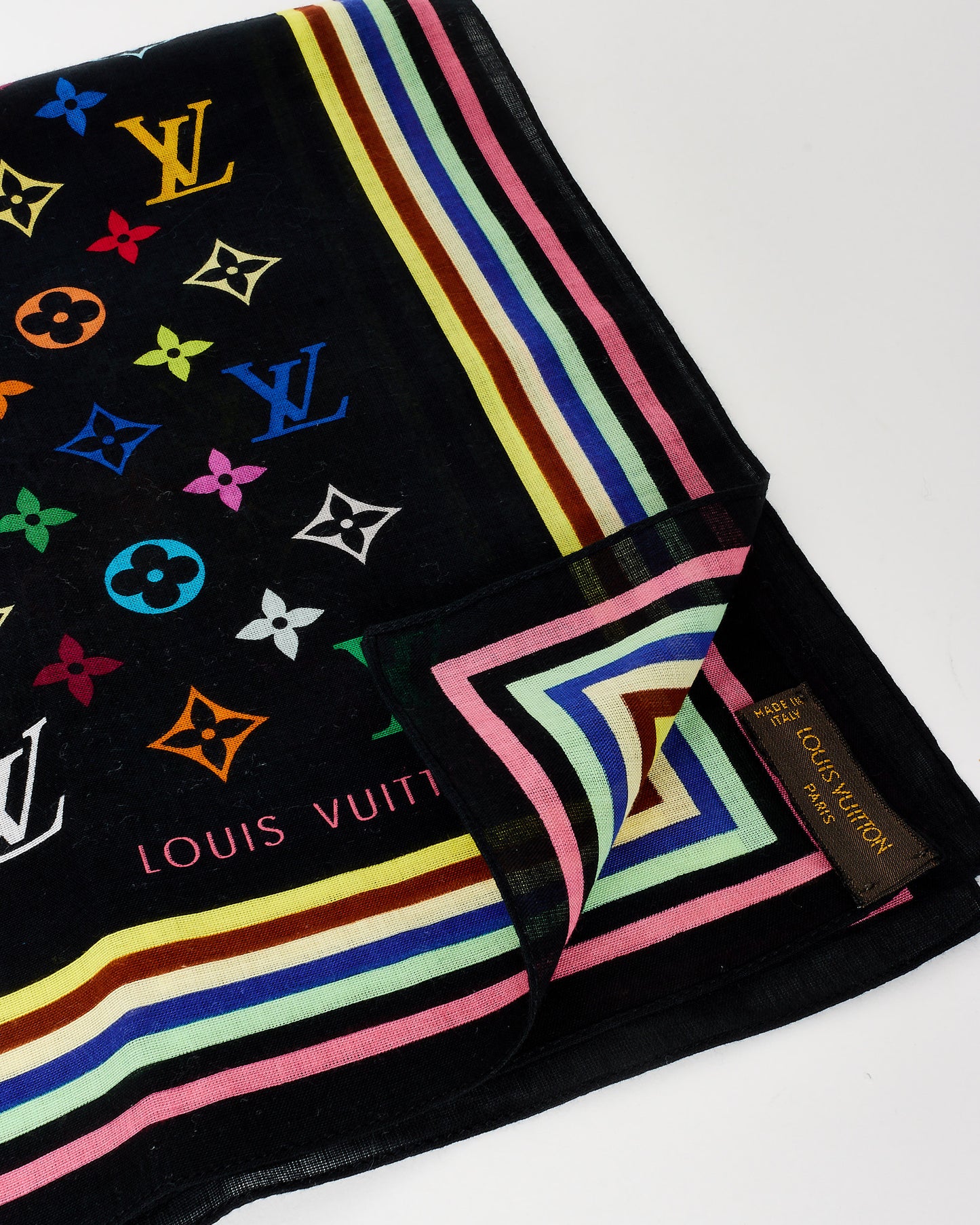 Louis Vuitton Black & Multi Murakami Cotton Square Scarf