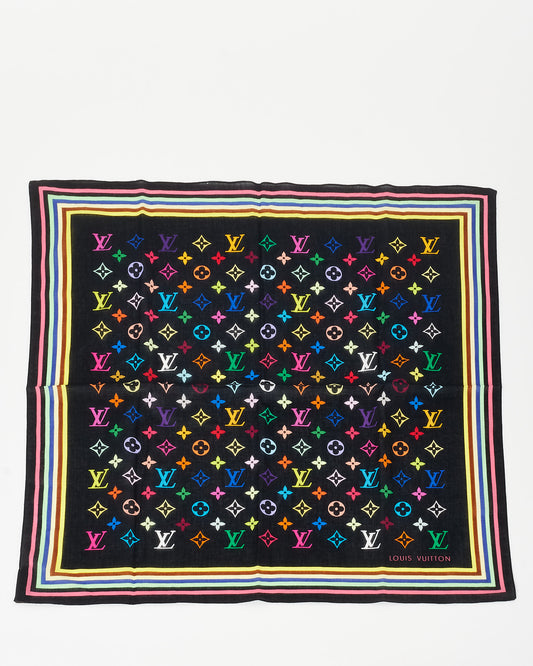 Louis Vuitton Black & Multi Murakami Cotton Square Scarf