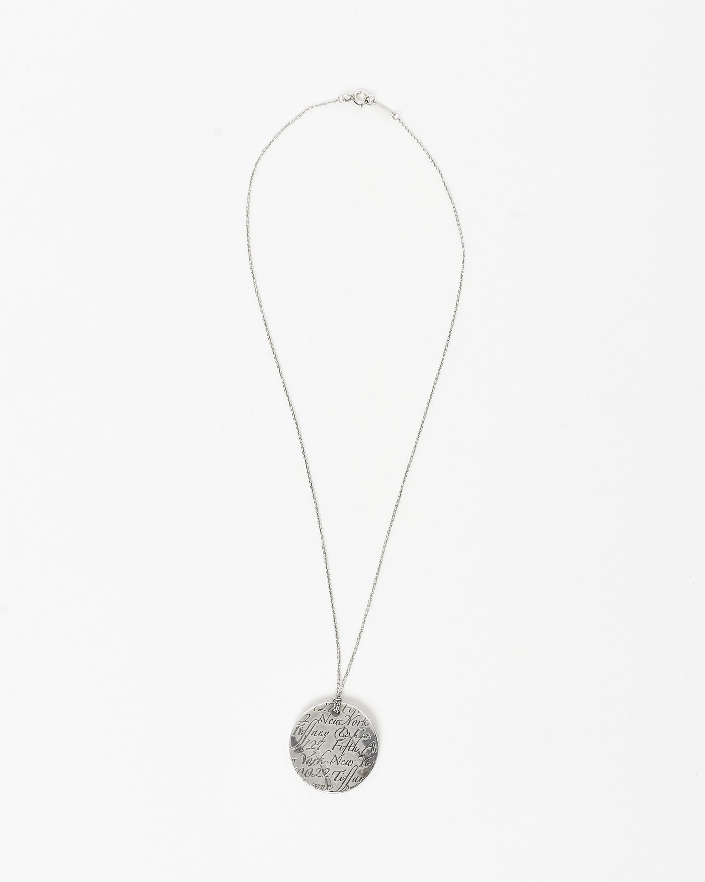 Tiffany & Co. Silver Notes 5TH Ave. New York Disc Pendant Necklace