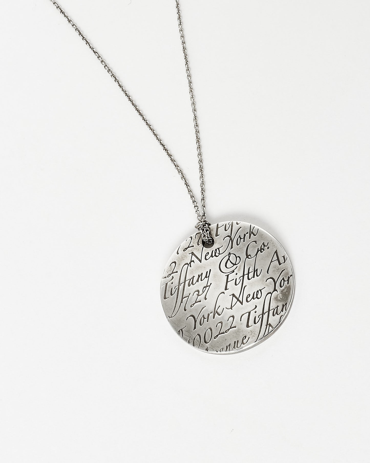 Tiffany & Co. Silver Notes 5TH Ave. New York Disc Pendant Necklace