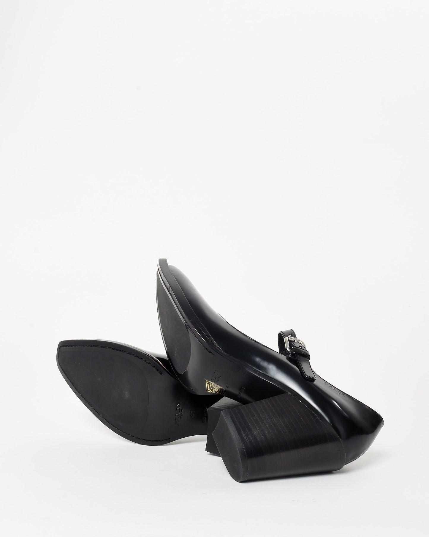 Prada Black Leather Mary Jane Western Style Pumps - 41