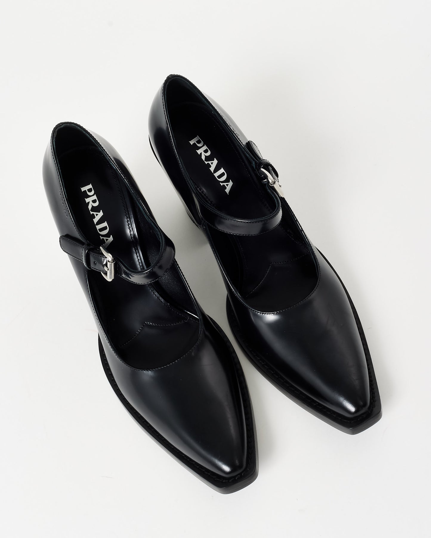 Prada Black Leather Mary Jane Western Style Pumps - 41