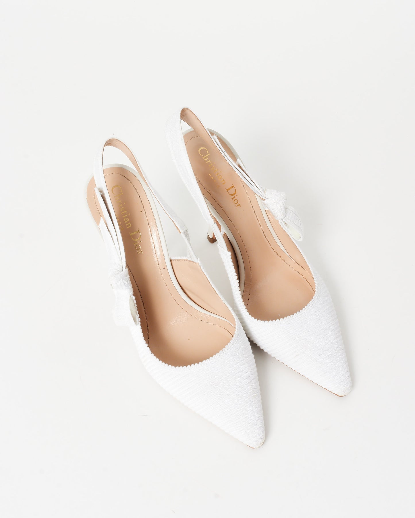 Dior White Embroidered Fabric J'Adior Slingback 10CM Pumps - 39