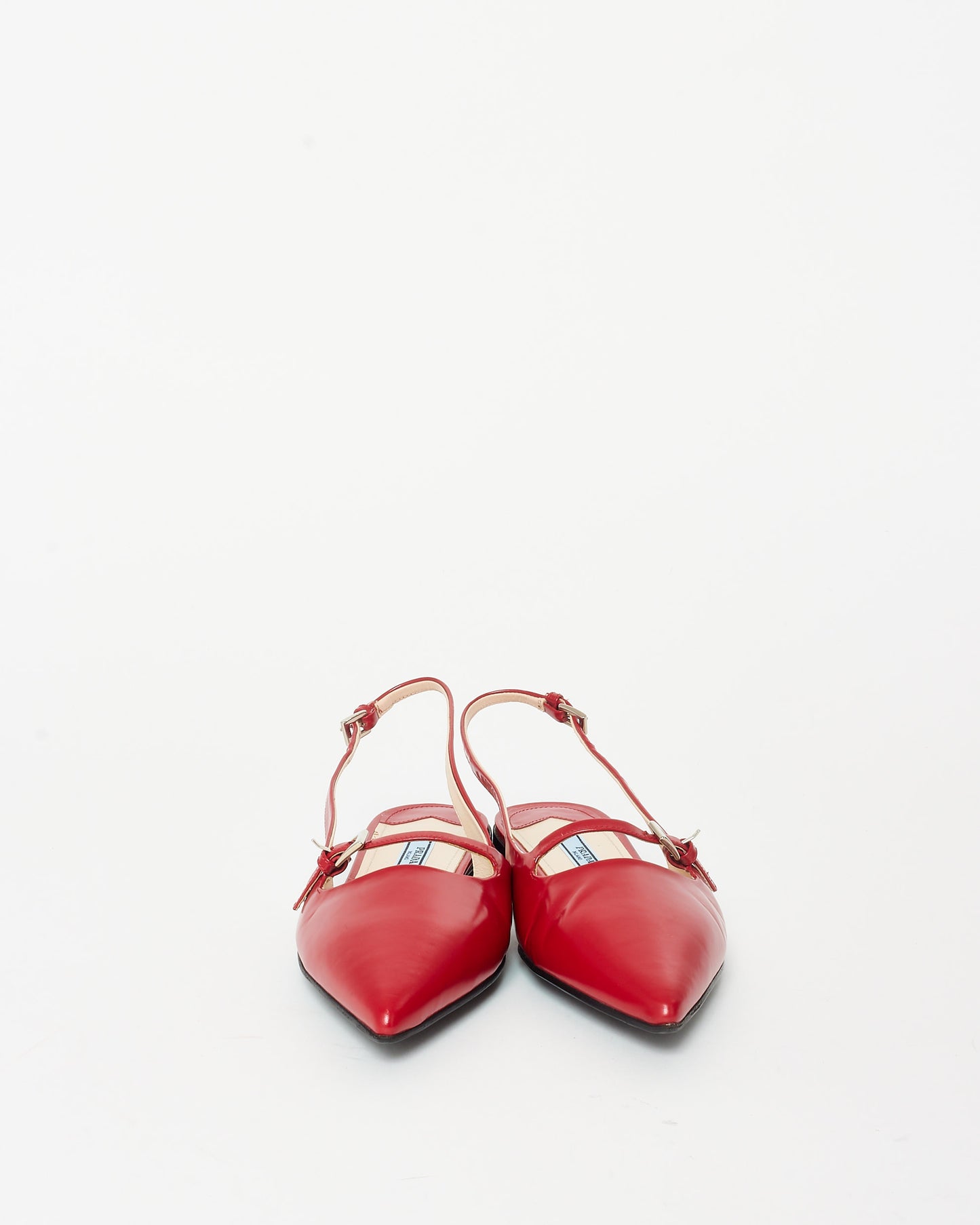 Prada Red Leather Slingback Buckle Flats - 36