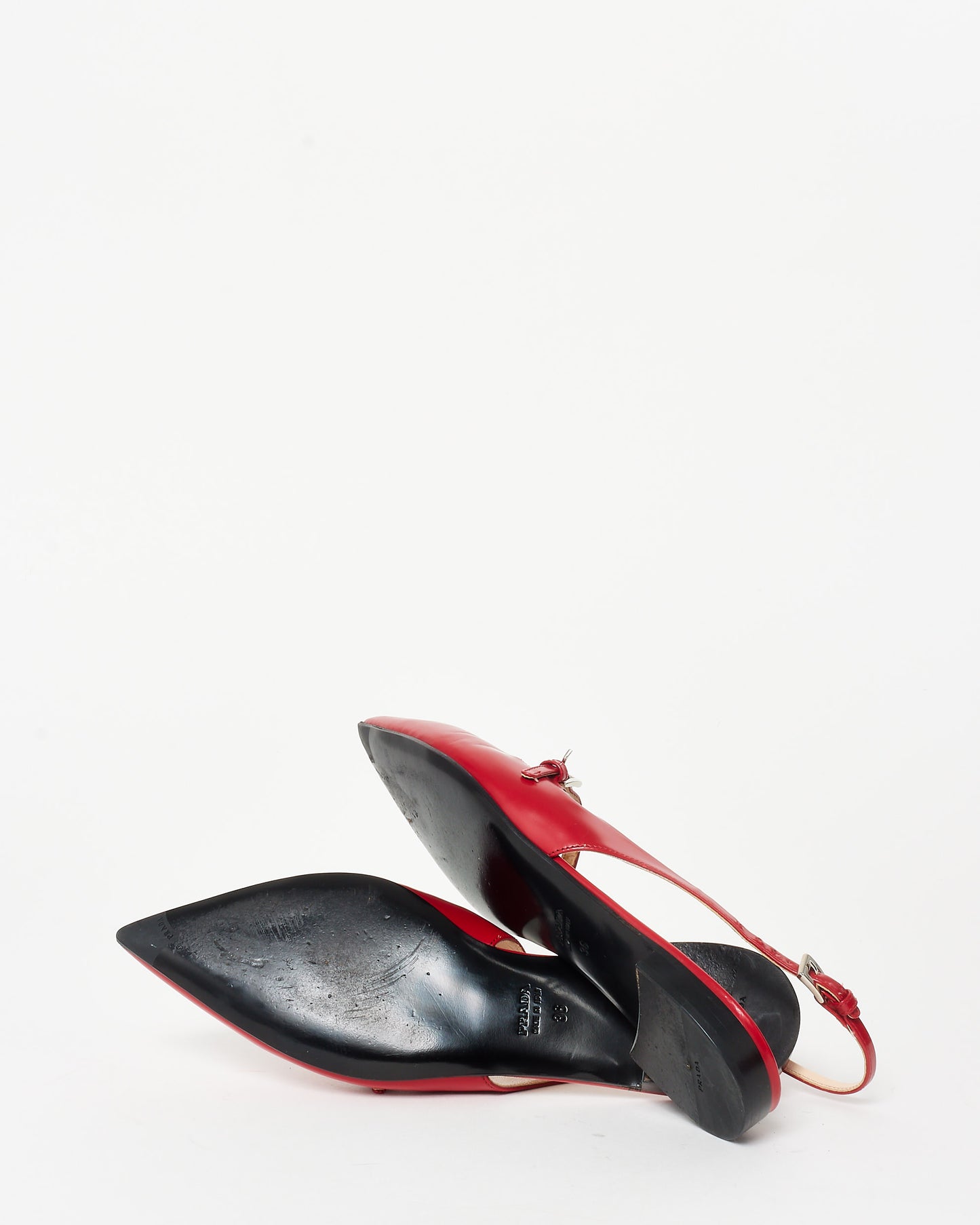 Prada Red Leather Slingback Buckle Flats - 36