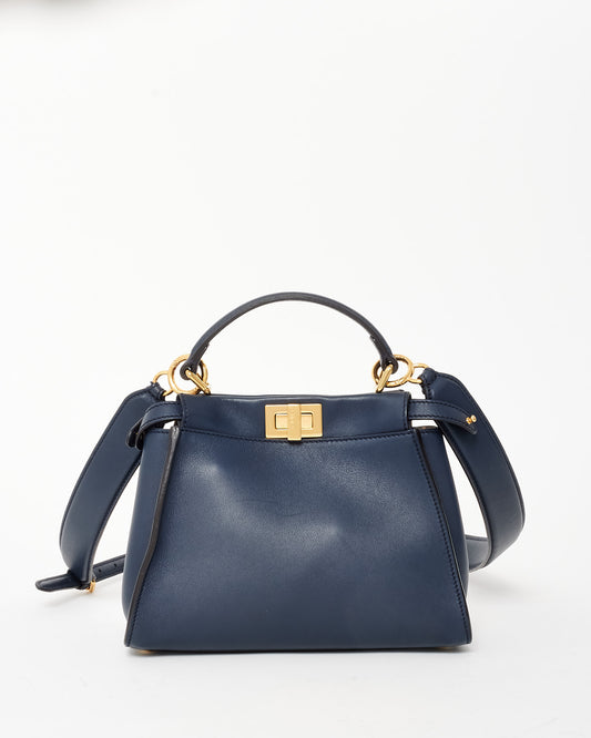 Fendi Dark Navy Leather & Zucchino Interior Mini Peekaboo Bag