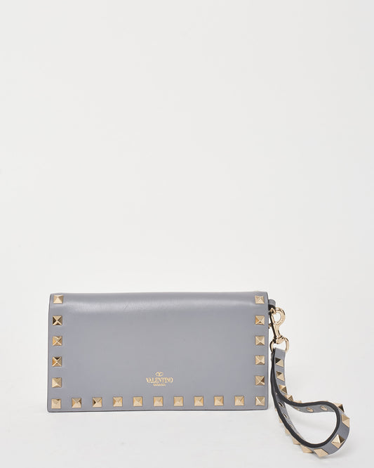 Valentino Grey Leather Rockstud Wristlet Wallet