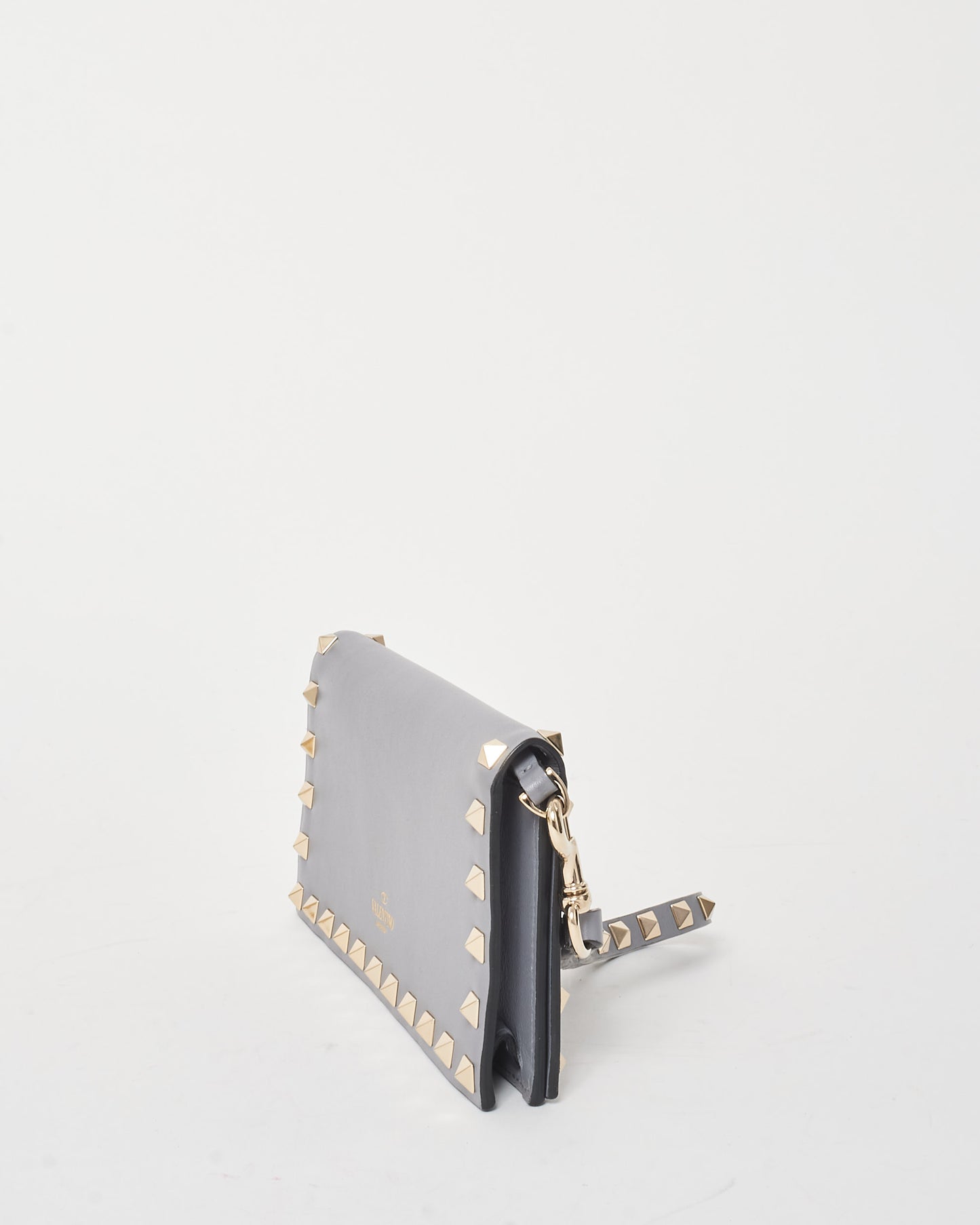 Valentino Grey Leather Rockstud Wristlet Wallet