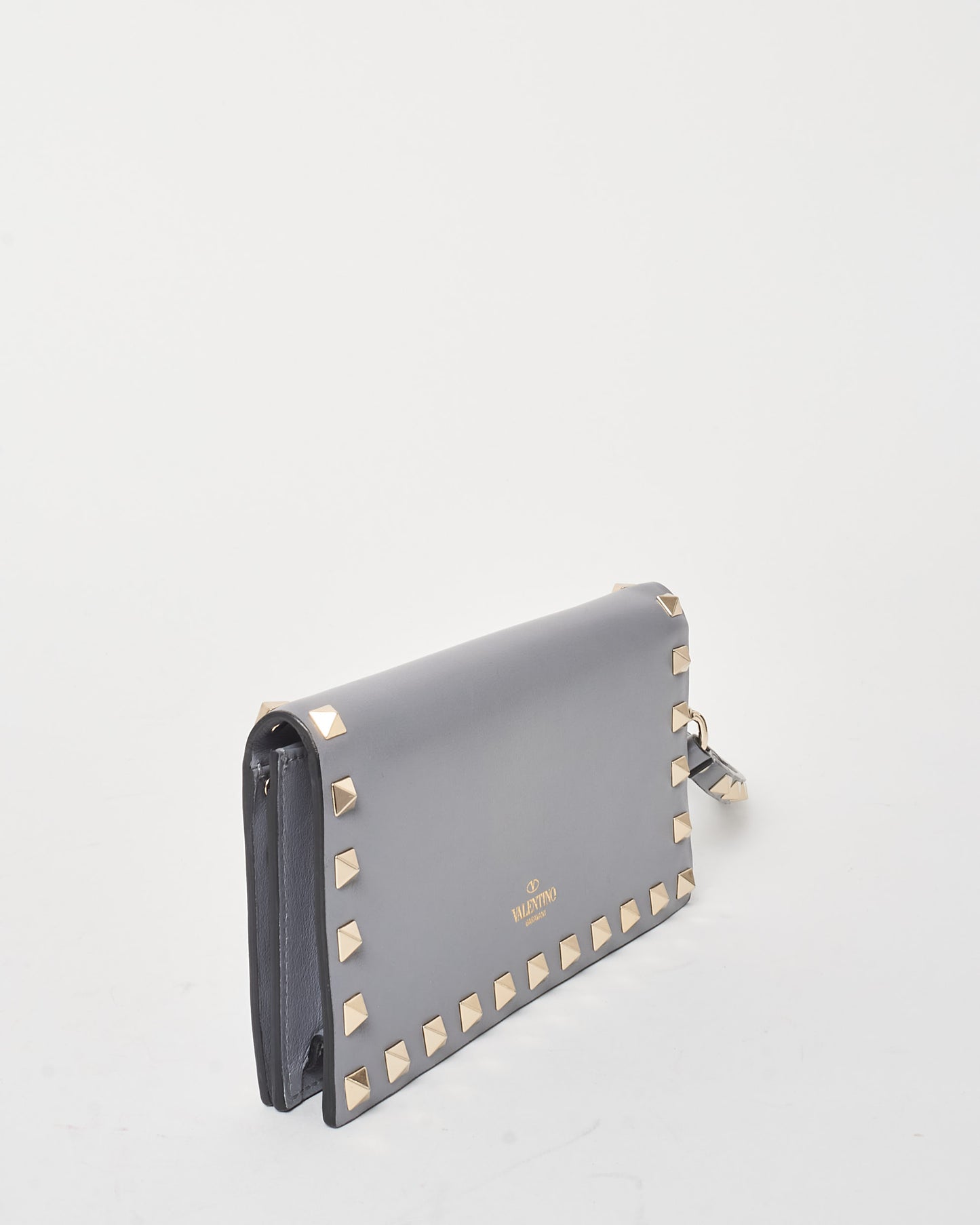 Valentino Grey Leather Rockstud Wristlet Wallet