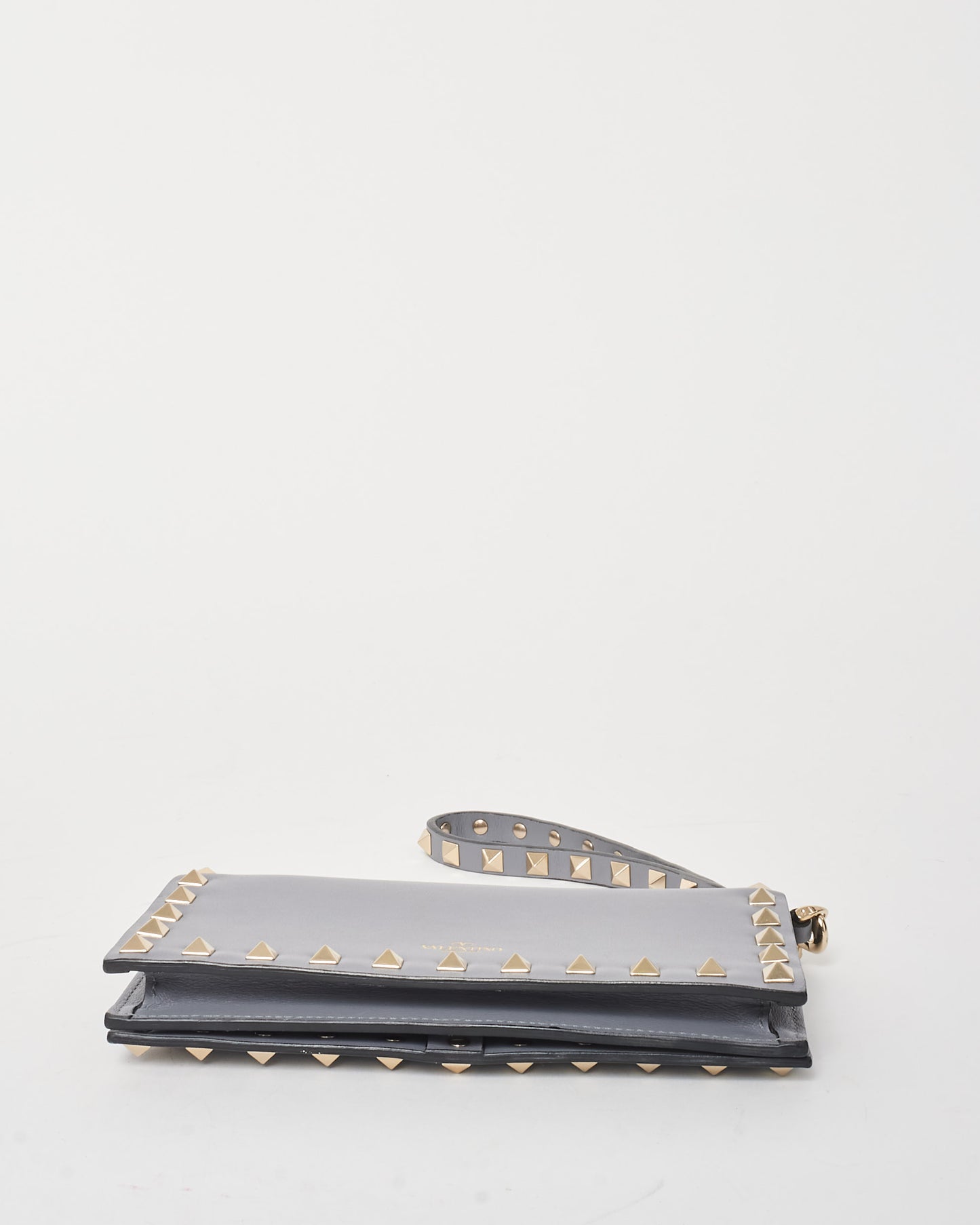 Valentino Grey Leather Rockstud Wristlet Wallet