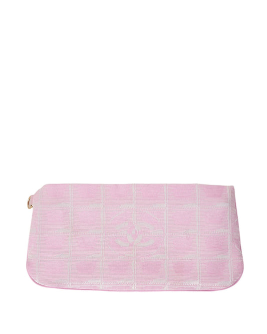 Chanel Pink & White Traveline Logo Fabric Pouch