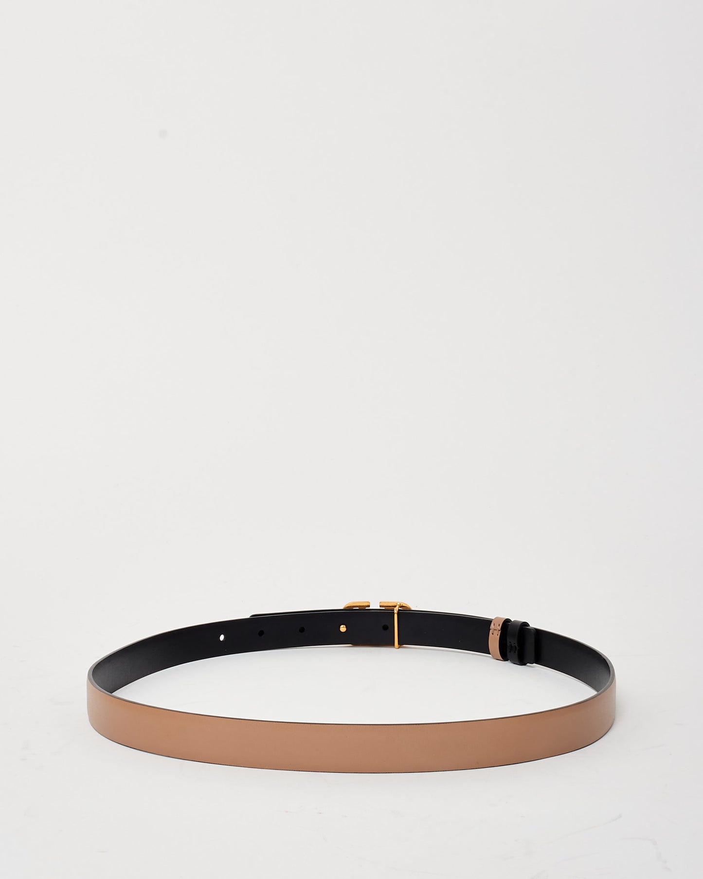 Valentino Beige & Black Leather VLogo Reversible Thin Belt - 80