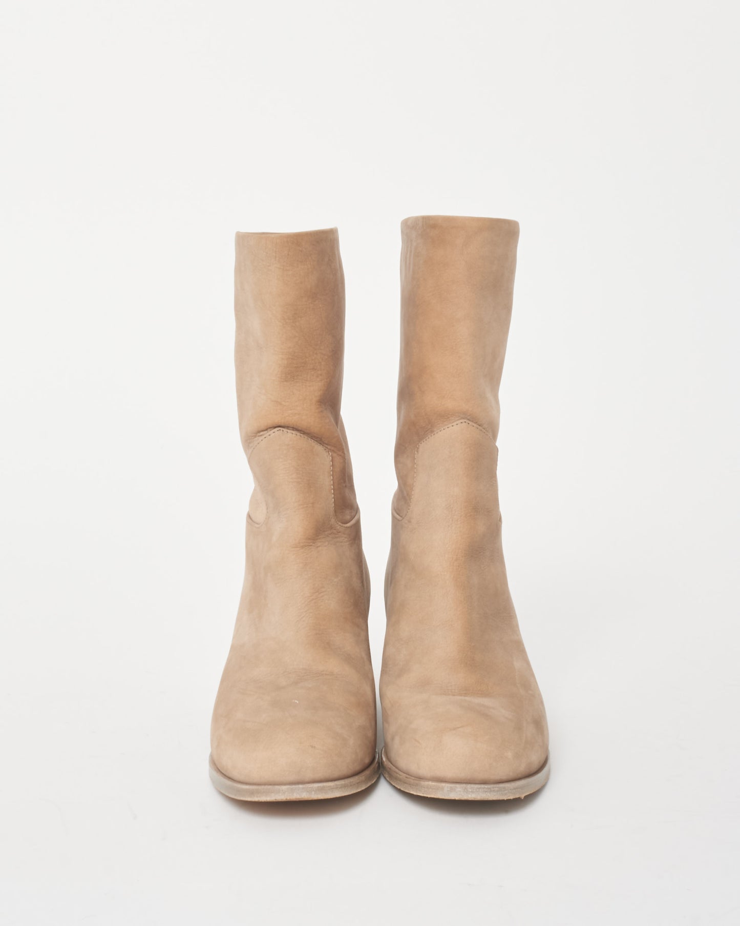 Chanel Beige Nubuck Leather Block Heel Boots - 36.5