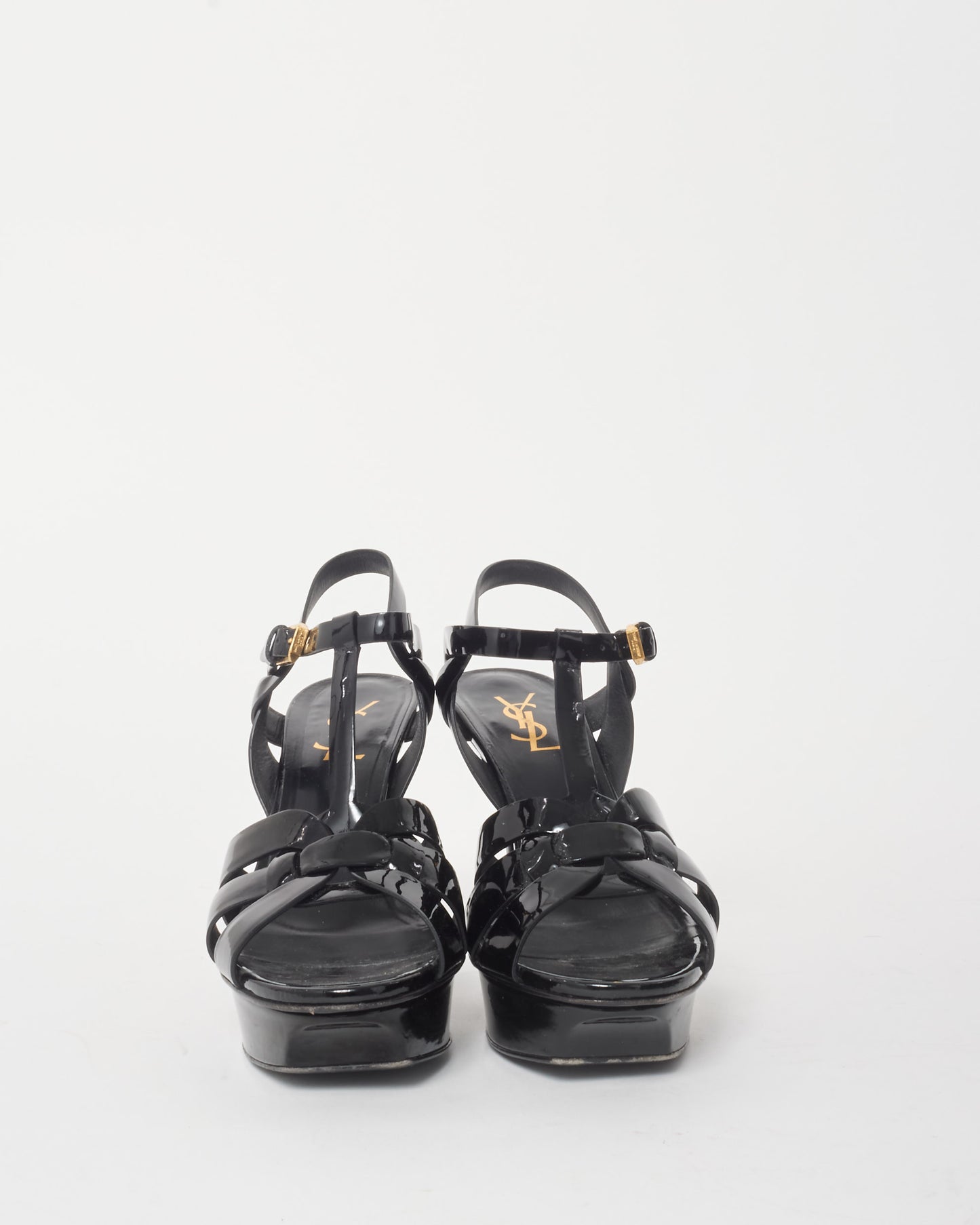 Saint Laurent Black Patent Leather Tribute 115 MM Sandals - 38.5