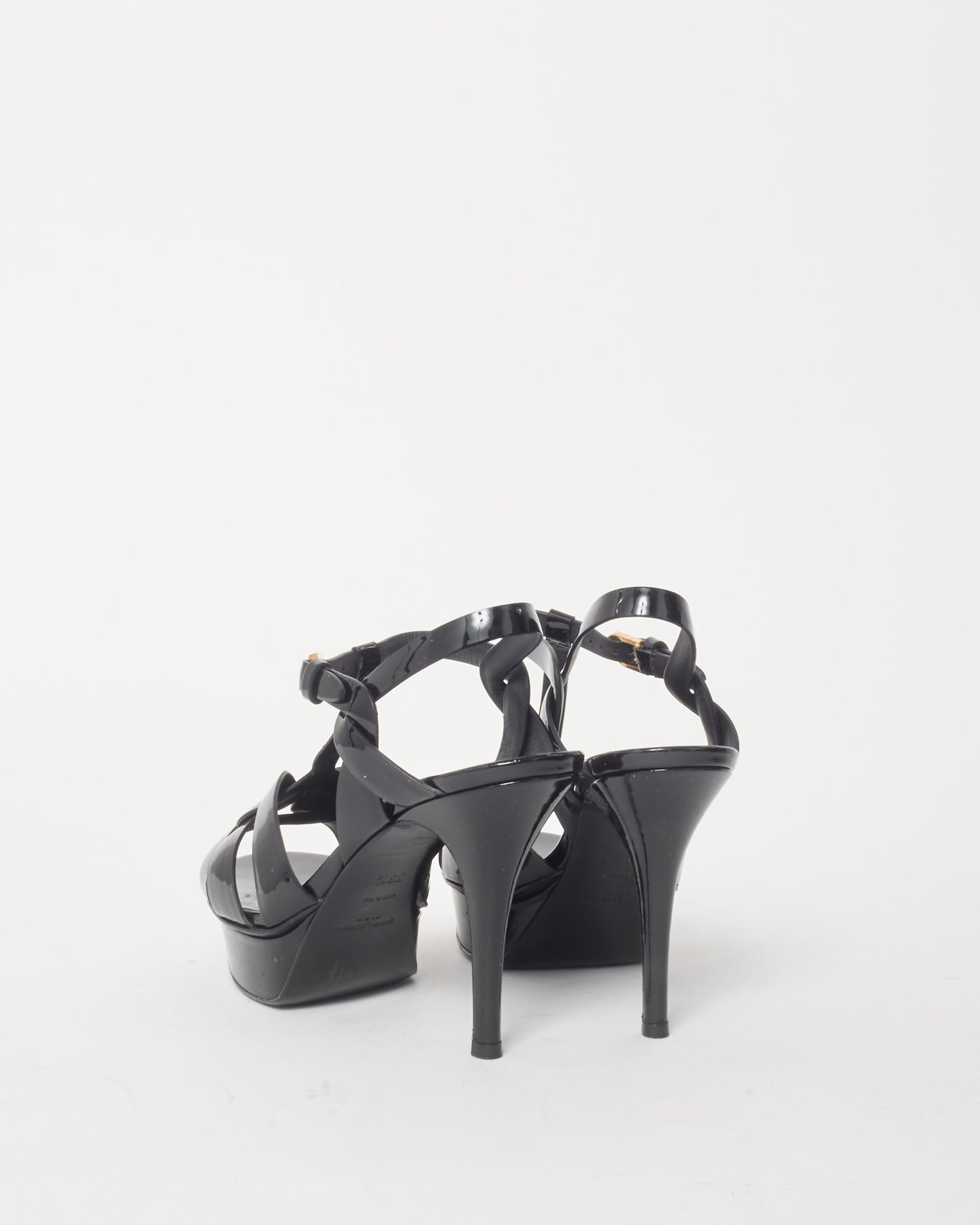 Saint Laurent Black Patent Leather Tribute 115 MM Sandals - 38.5