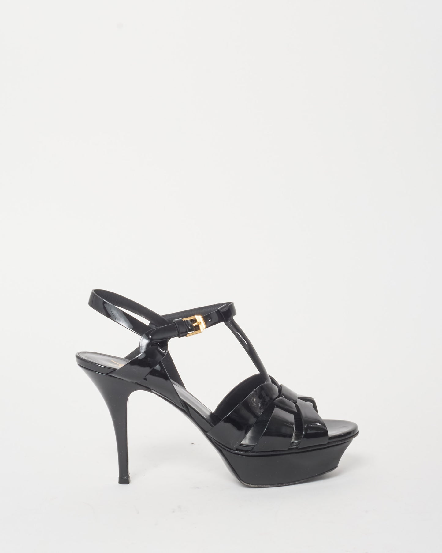 Saint Laurent Black Patent Leather Tribute 115 MM Sandals - 38.5