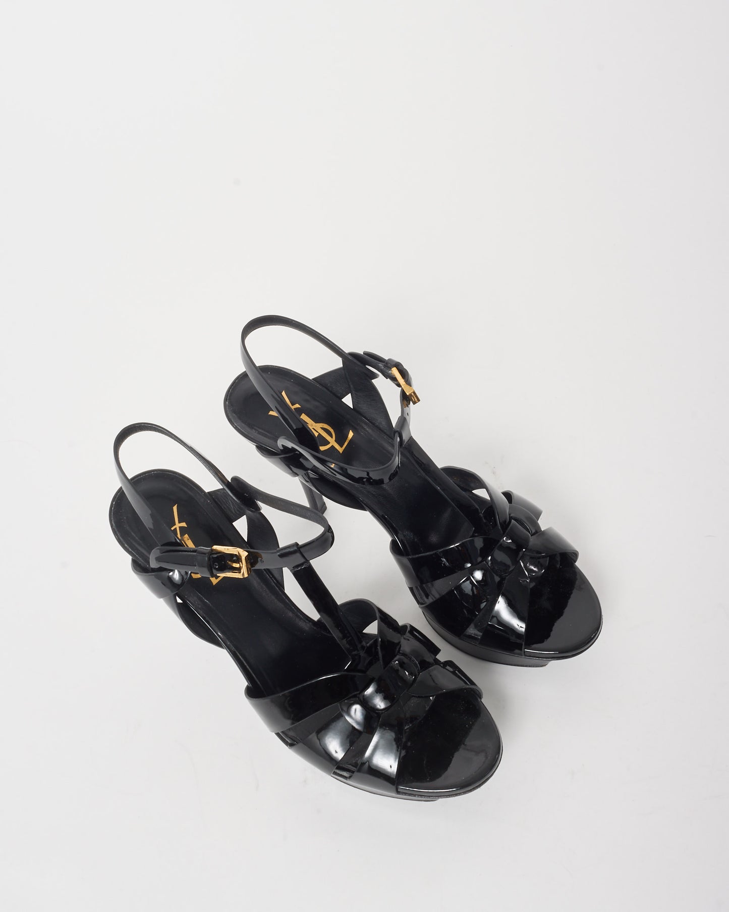 Saint Laurent Black Patent Leather Tribute 115 MM Sandals - 38.5