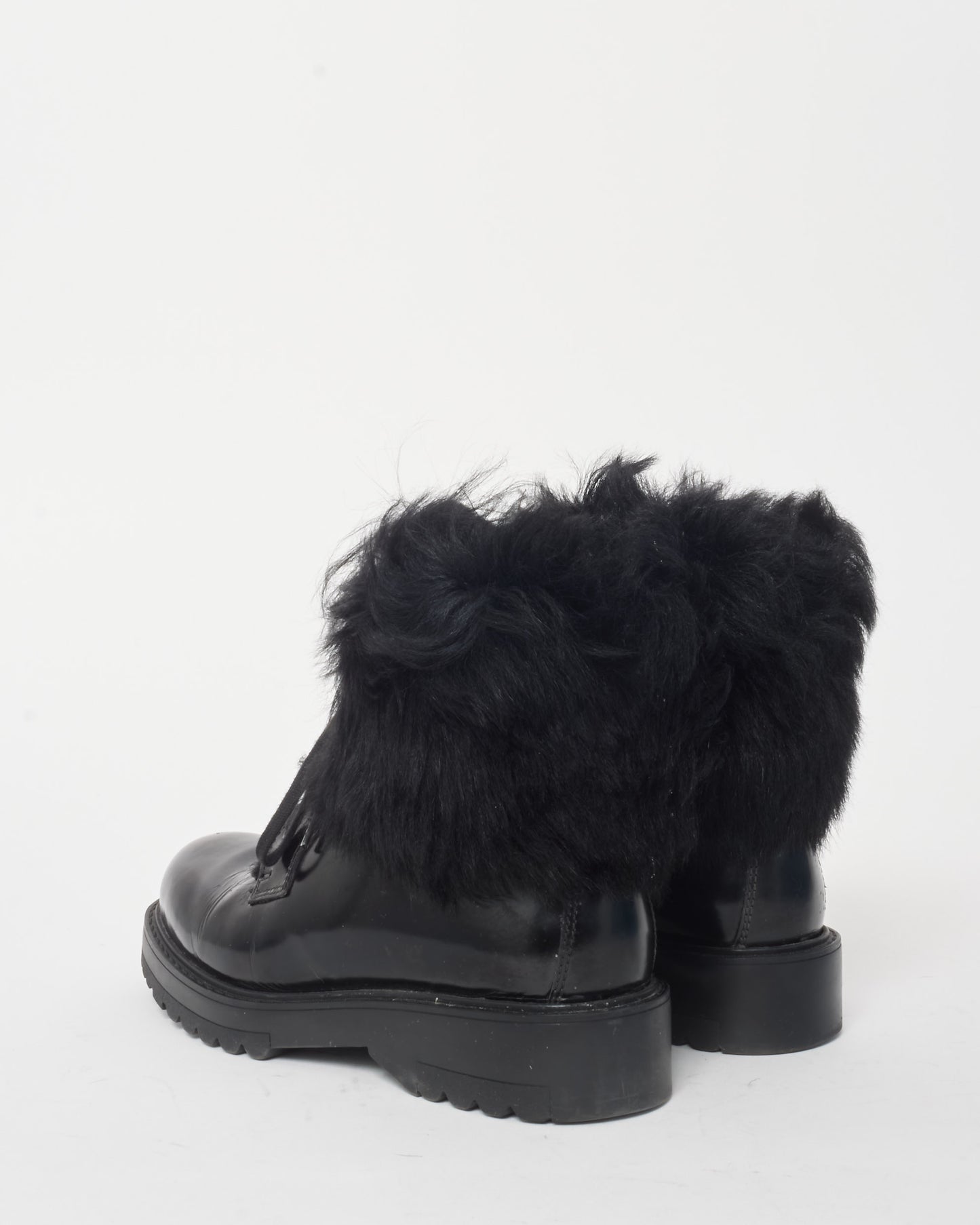 Prada Black Leather & Fur Combat Boots - 38