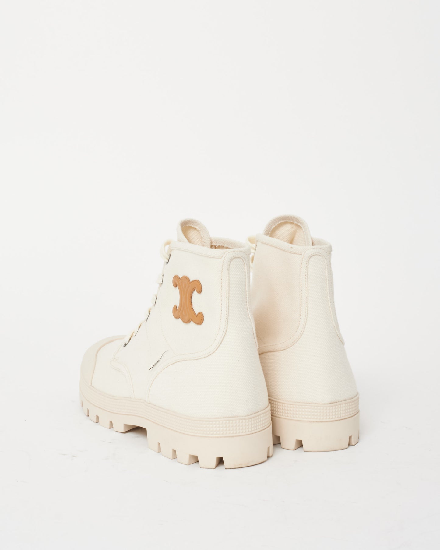 Celine Cream Canvas & Brown Triomphe Logo Patapans Boots - 41