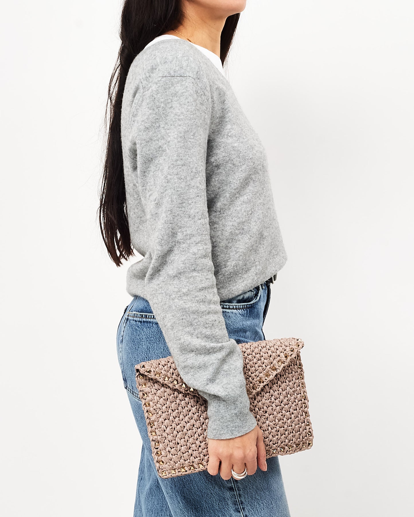 Valentino Beige Raffia Envelope Clutch