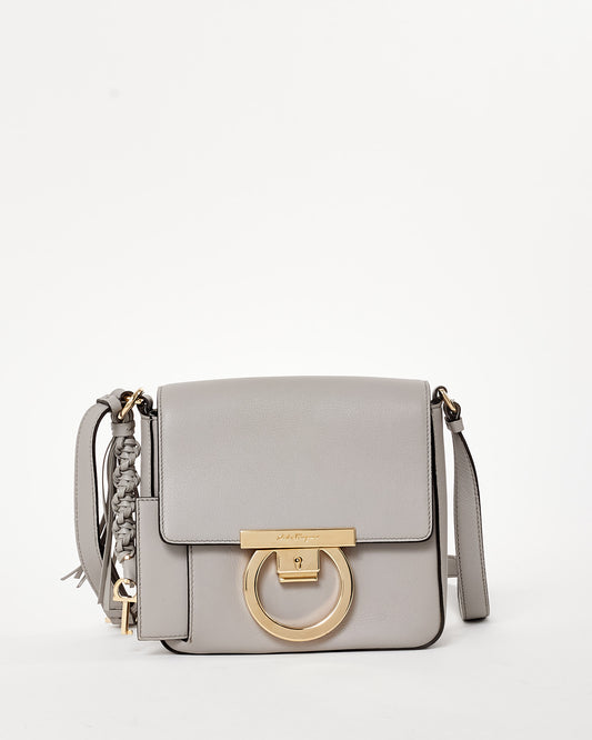 Salvatore Ferragamo Light Grey Mini Tassel Gancini Lock Flap Shoulder Bag