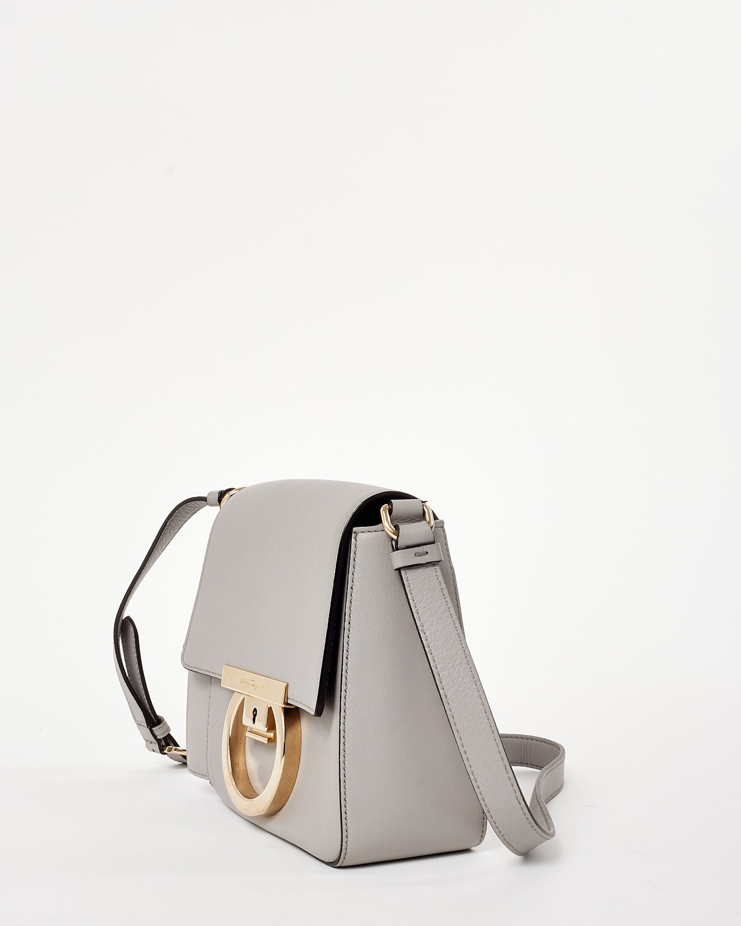 Salvatore Ferragamo Light Grey Mini Tassel Gancini Lock Flap Shoulder Bag