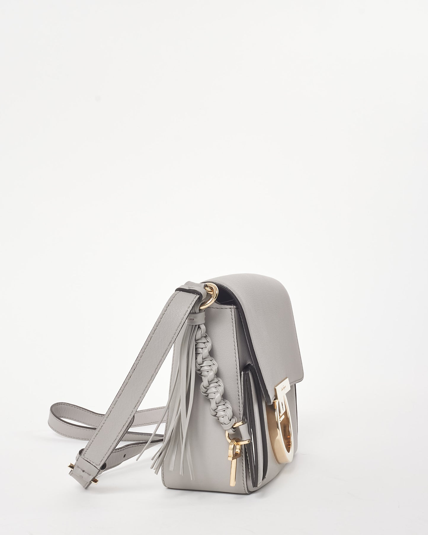 Salvatore Ferragamo Light Grey Mini Tassel Gancini Lock Flap Shoulder Bag