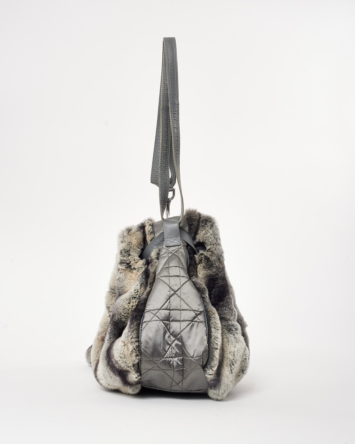 Dior Grey Rabbit Fur Cannage Drawstring Bucket Bag