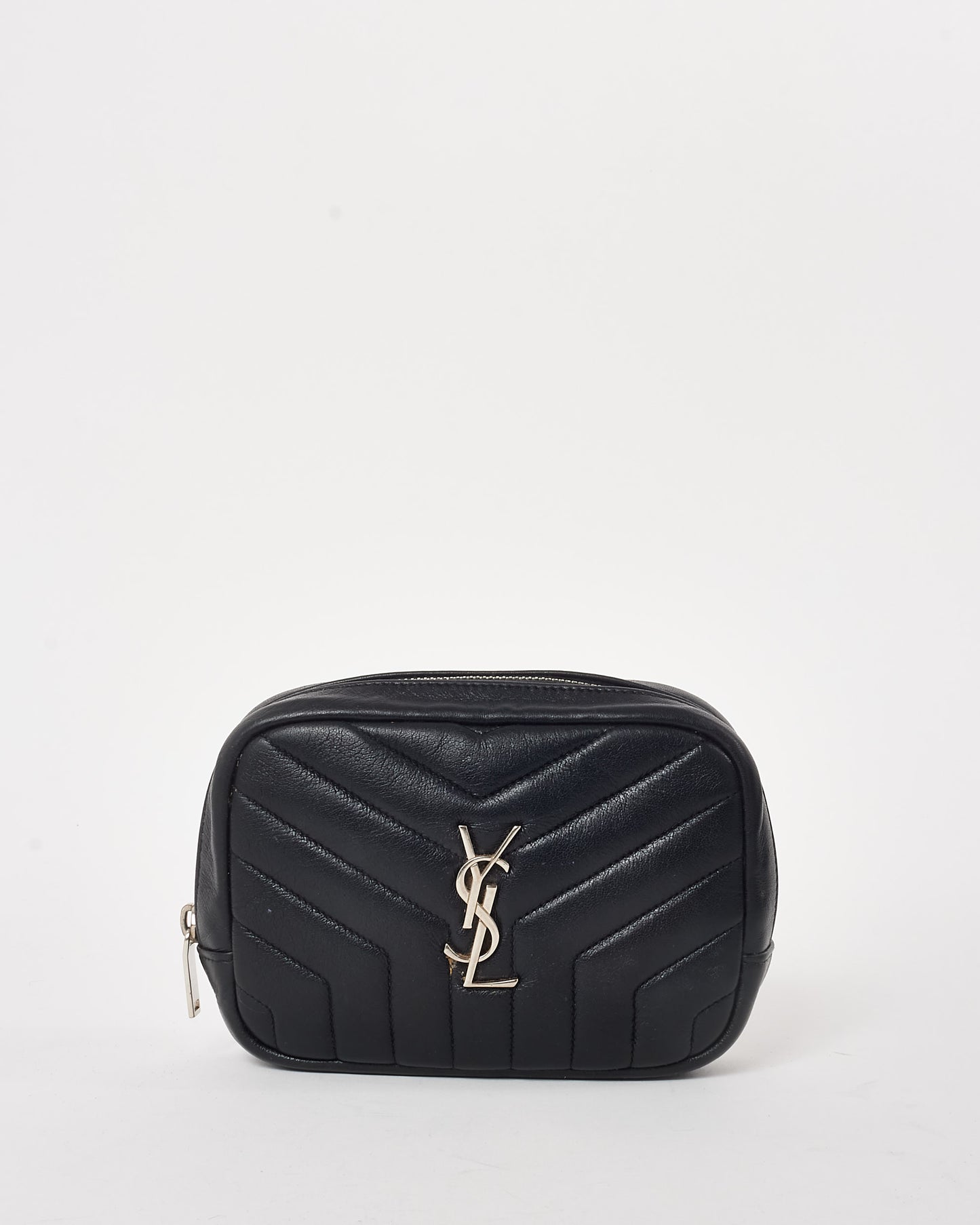 Saint Laurent Black Matelassé Monogram Lou Lou Cosmetic Case SHW