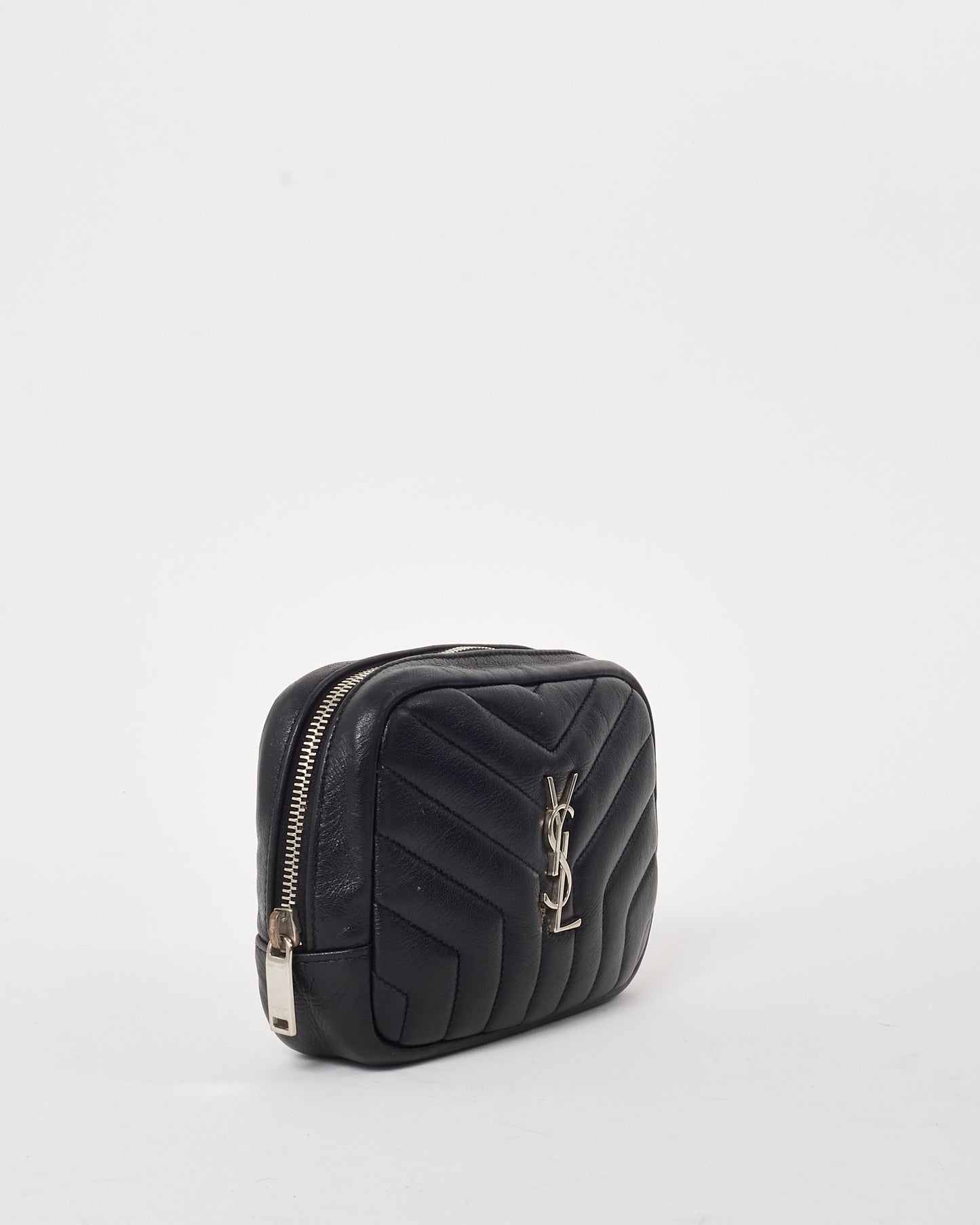 Saint Laurent Black Matelassé Monogram Lou Lou Cosmetic Case SHW