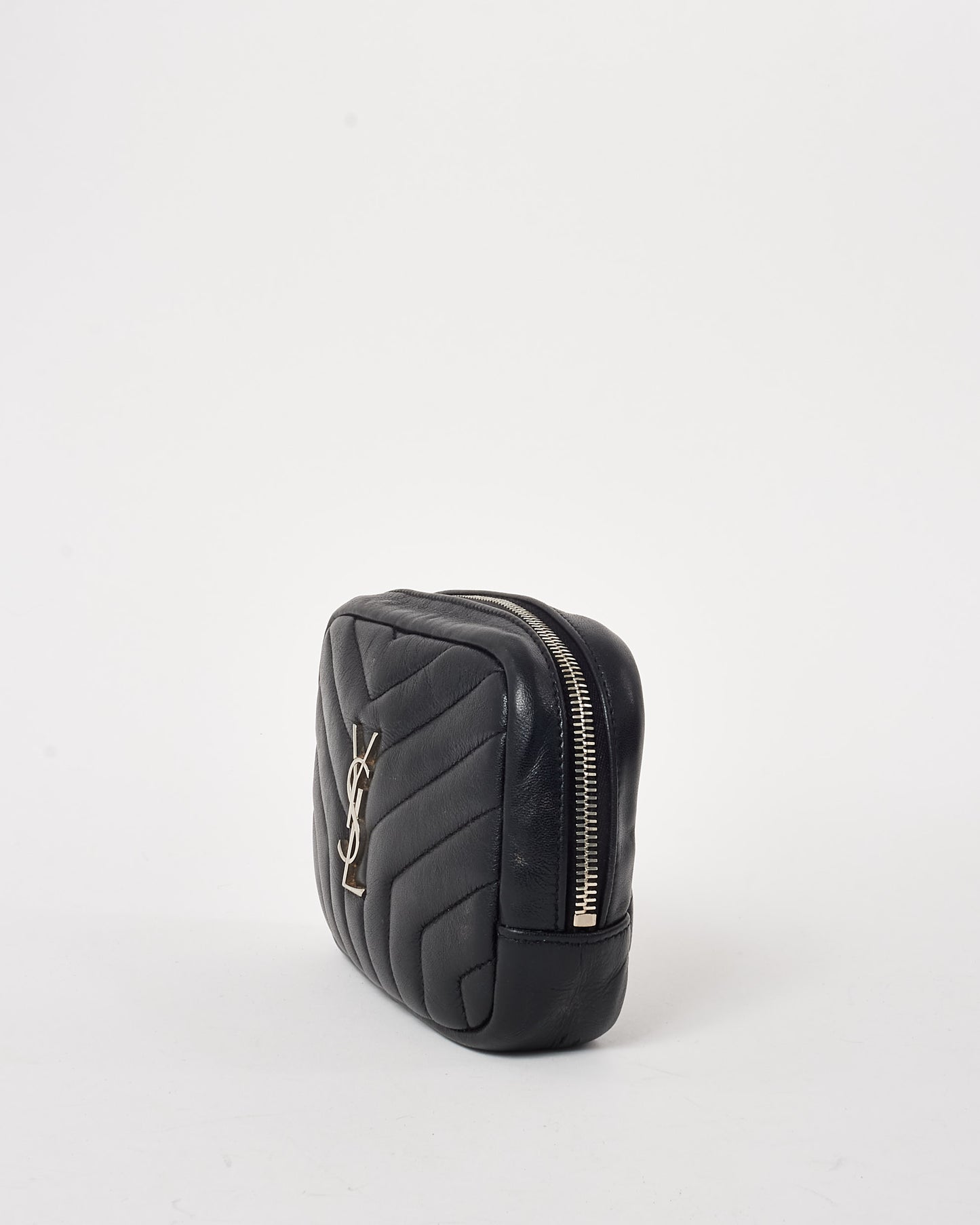 Saint Laurent Black Matelassé Monogram Lou Lou Cosmetic Case SHW