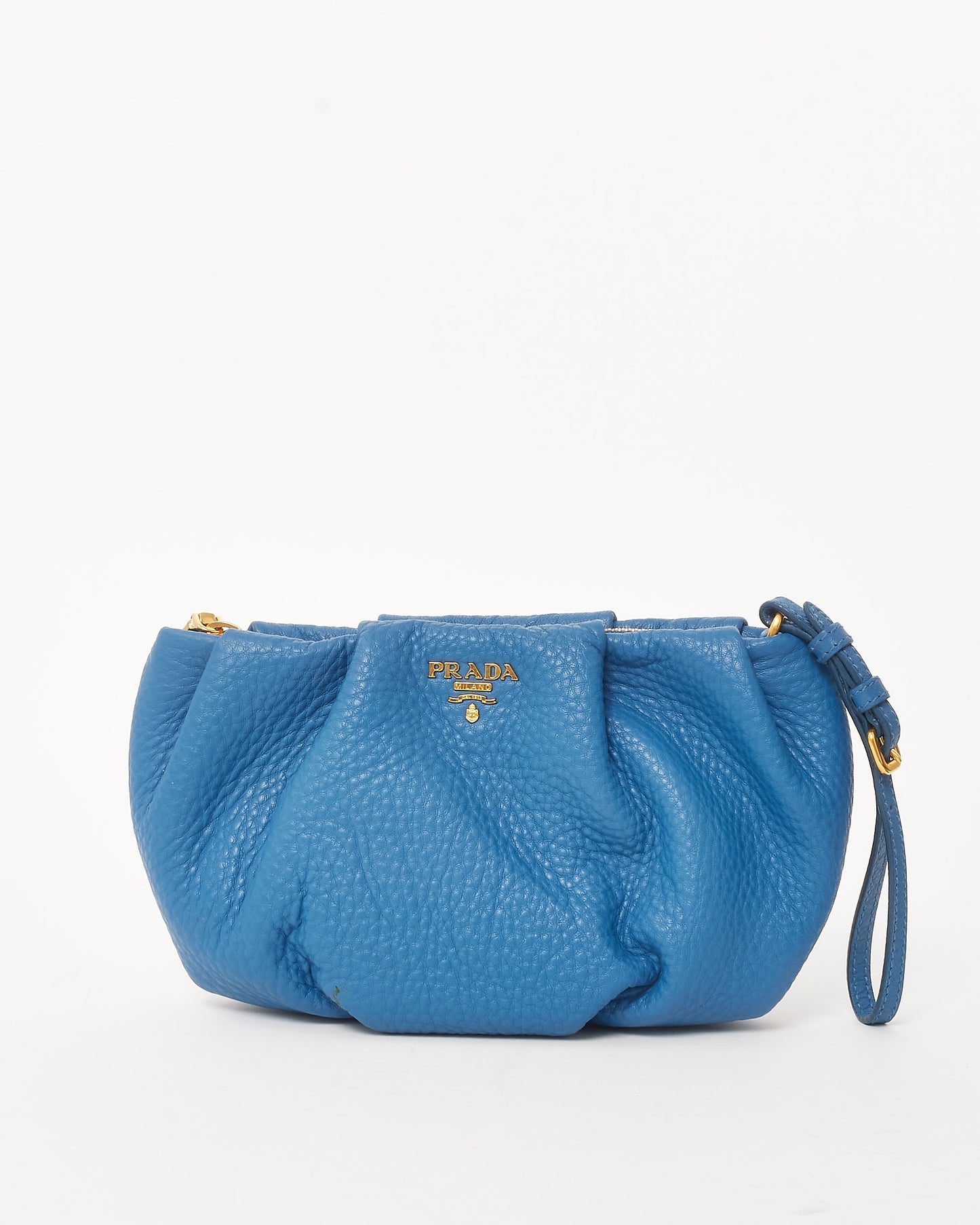 Prada Cobalt Blue Vitello Daino Leather Wristlet Pouch