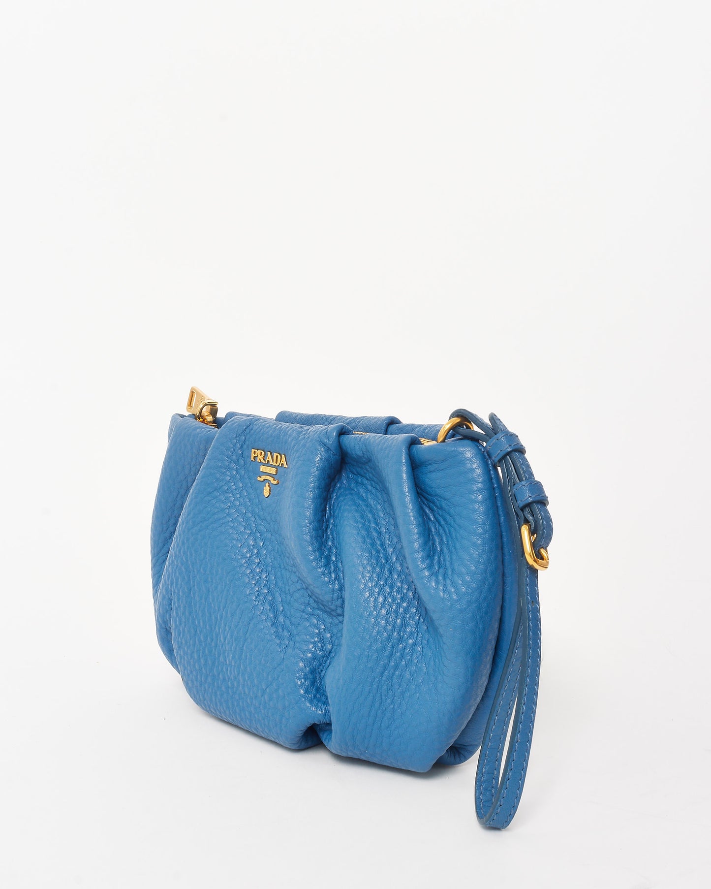 Prada Cobalt Blue Vitello Daino Leather Wristlet Pouch