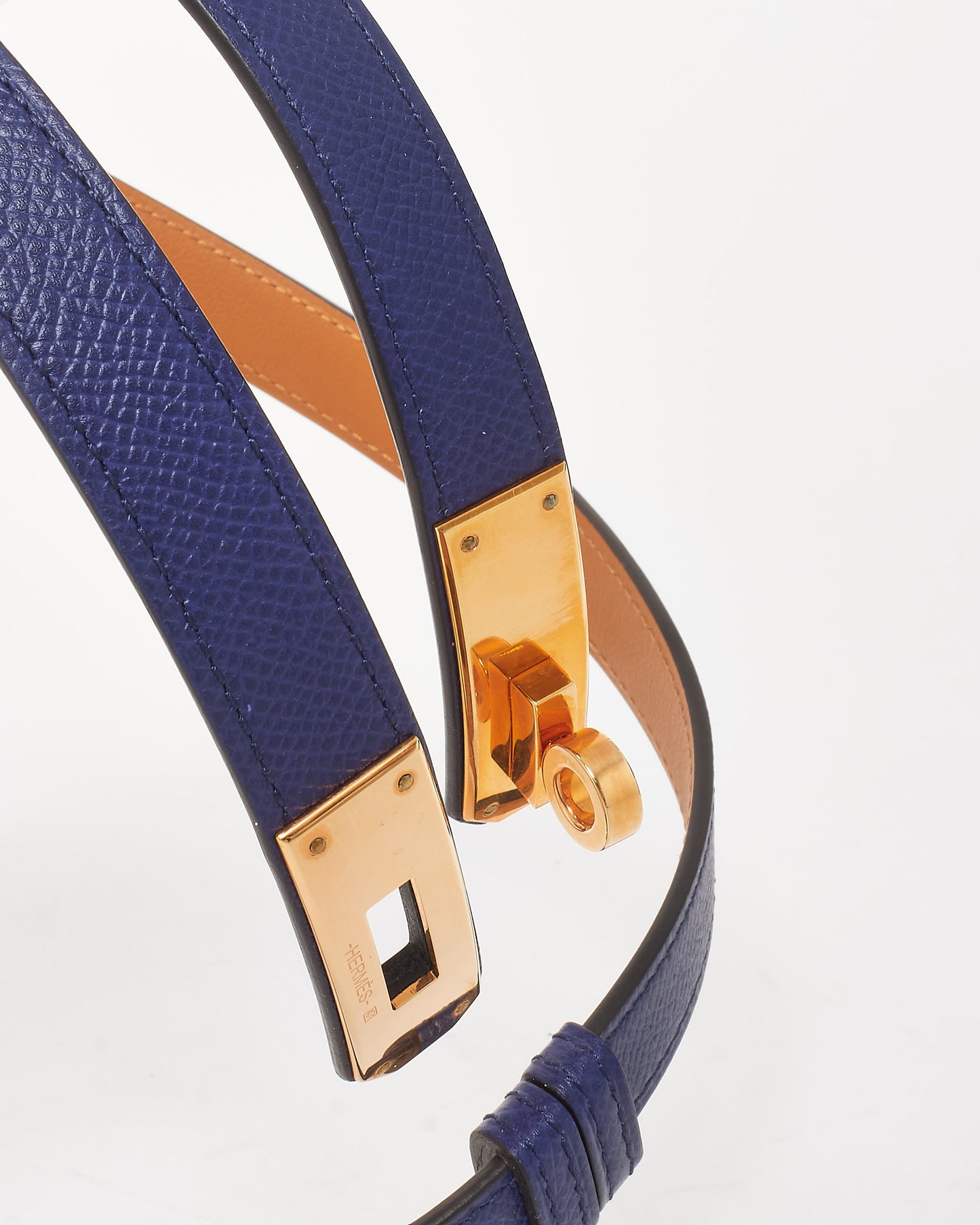 Hermès Navy Epsom Leather Kelly 18 Belt RGW