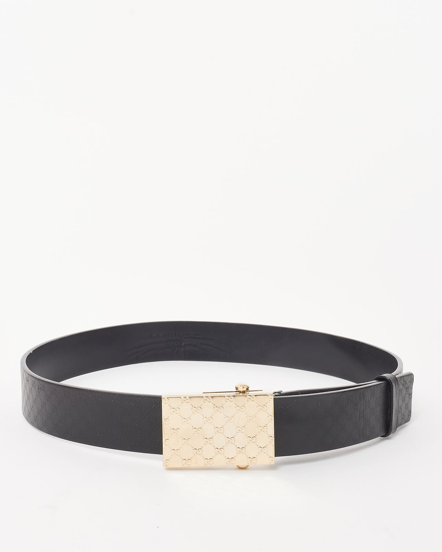 Gucci Black Monogram Calfskin Leather Gold Monogram Logo Buckle Belt - 70/28