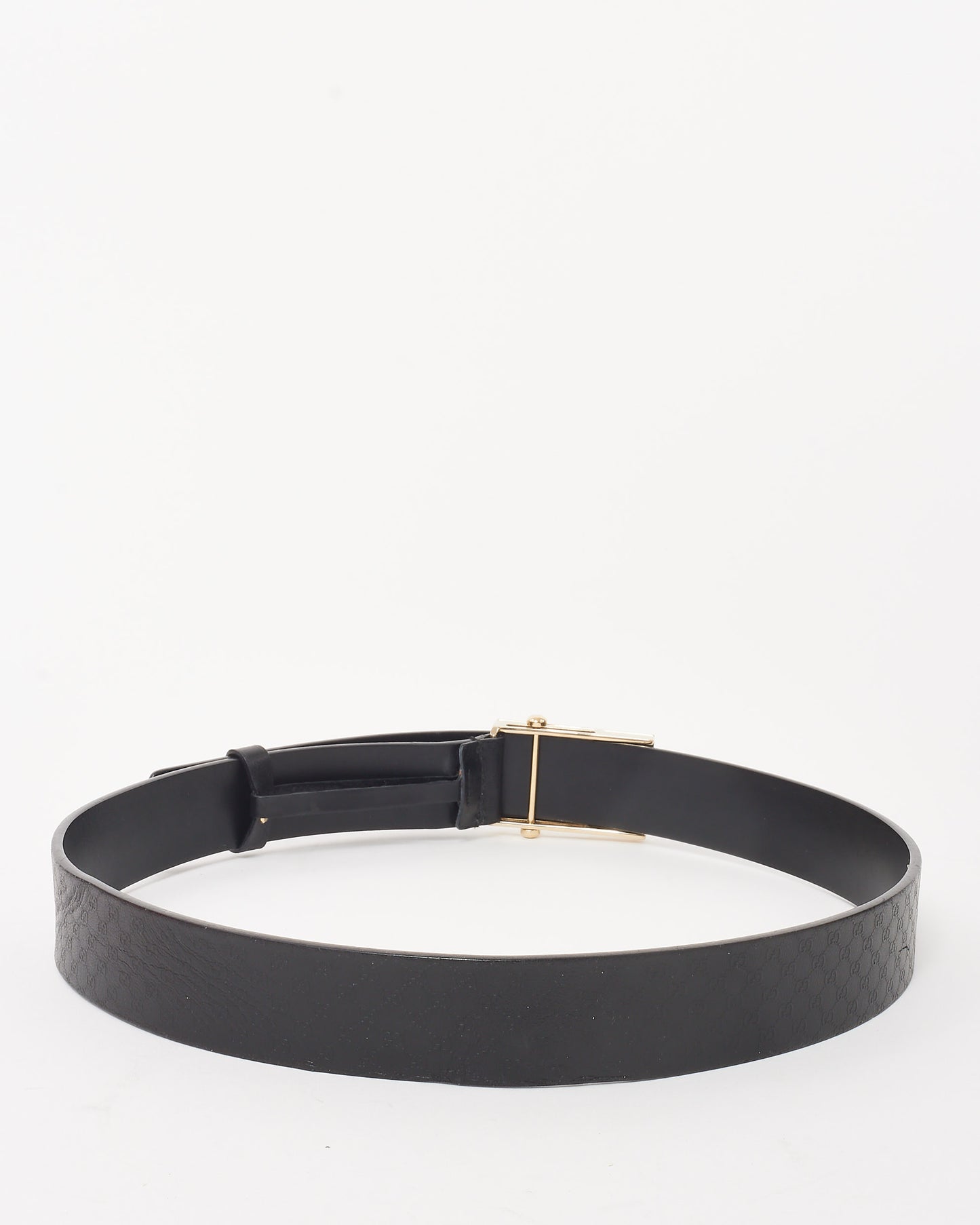 Gucci Black Monogram Calfskin Leather Gold Monogram Logo Buckle Belt - 70/28