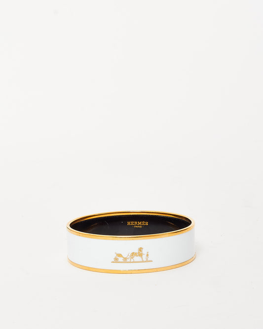 Hermès White and Gold Caleche Enamel Wide Bangle