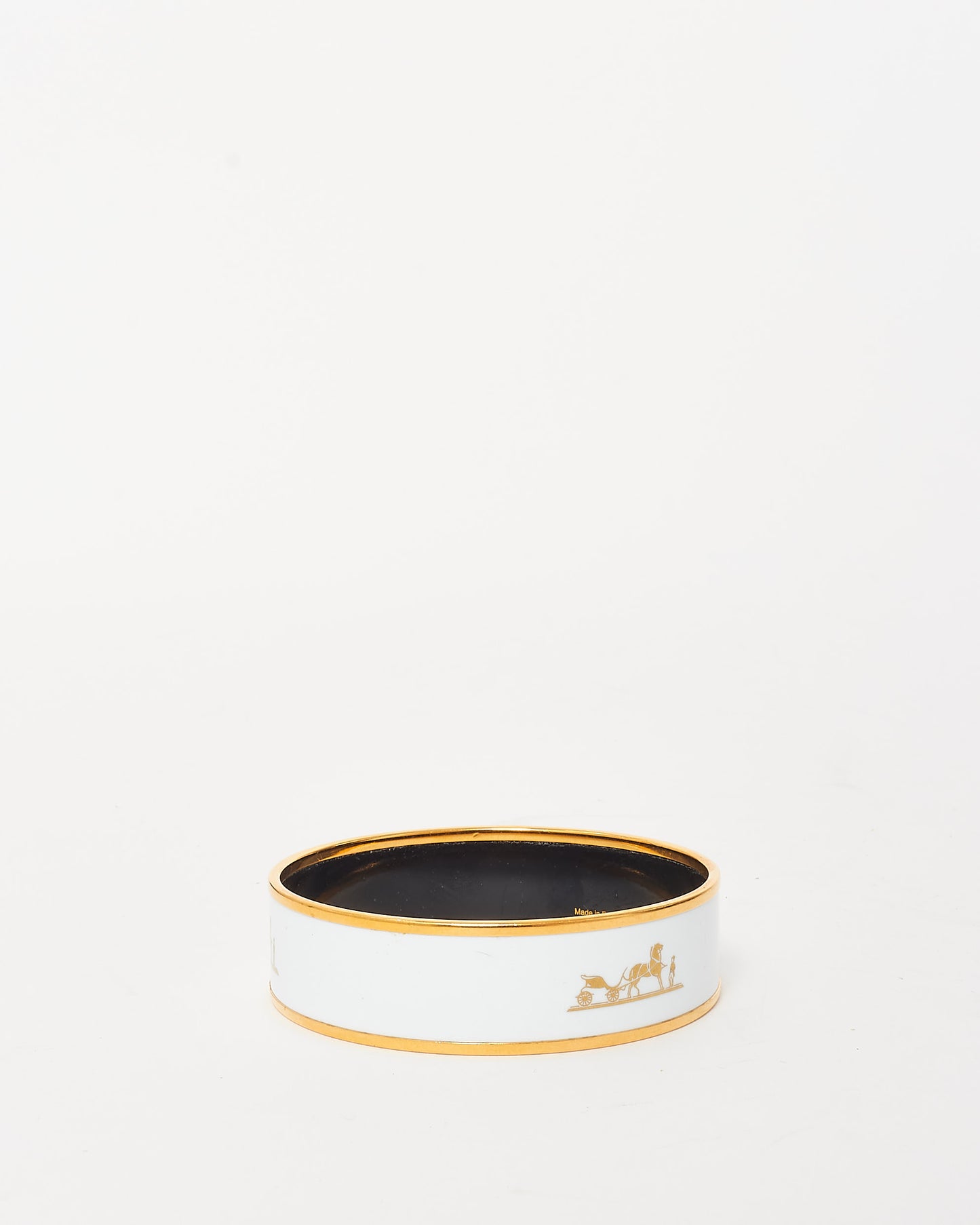 Hermès White and Gold Caleche Enamel Wide Bangle