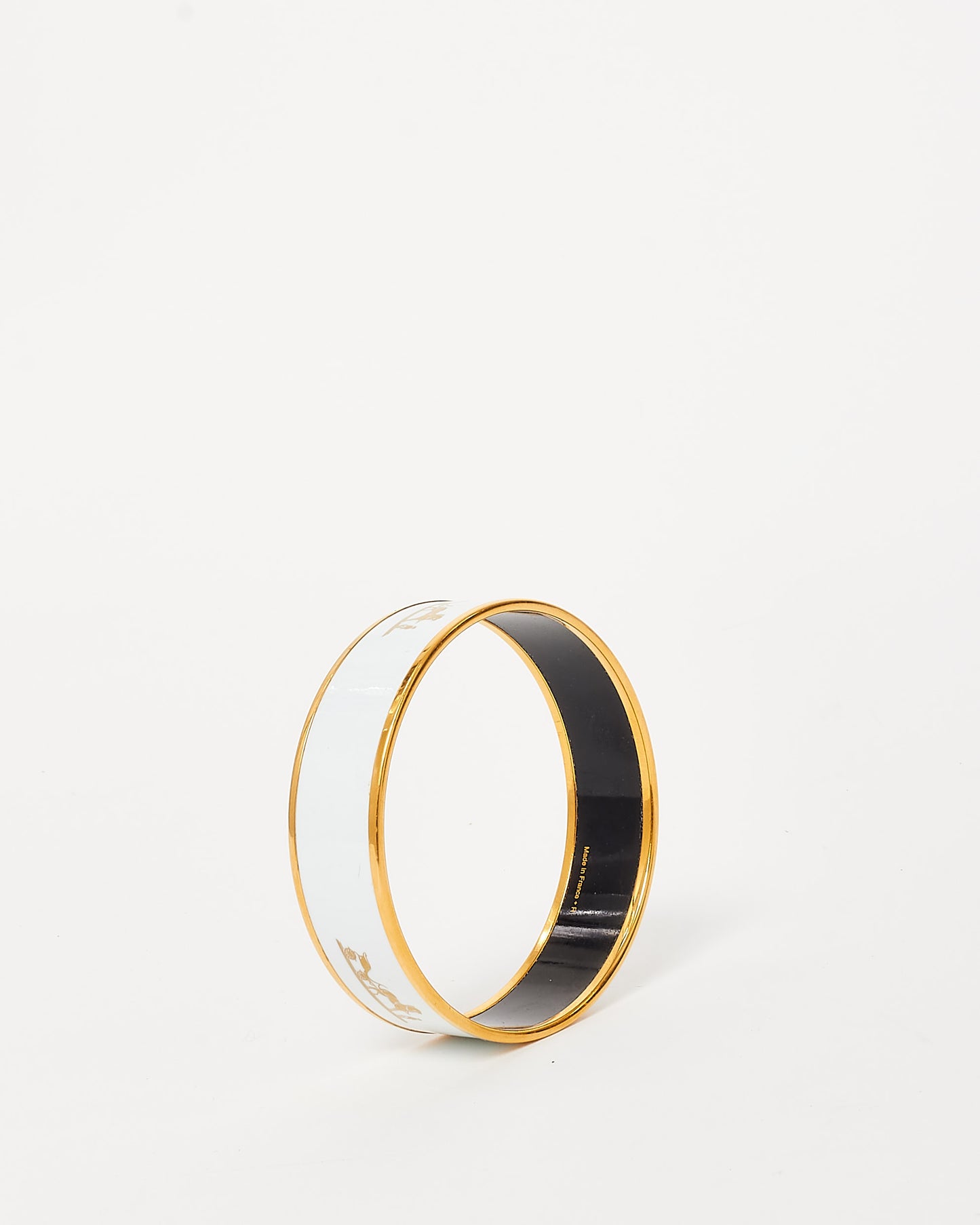 Hermès White and Gold Caleche Enamel Wide Bangle