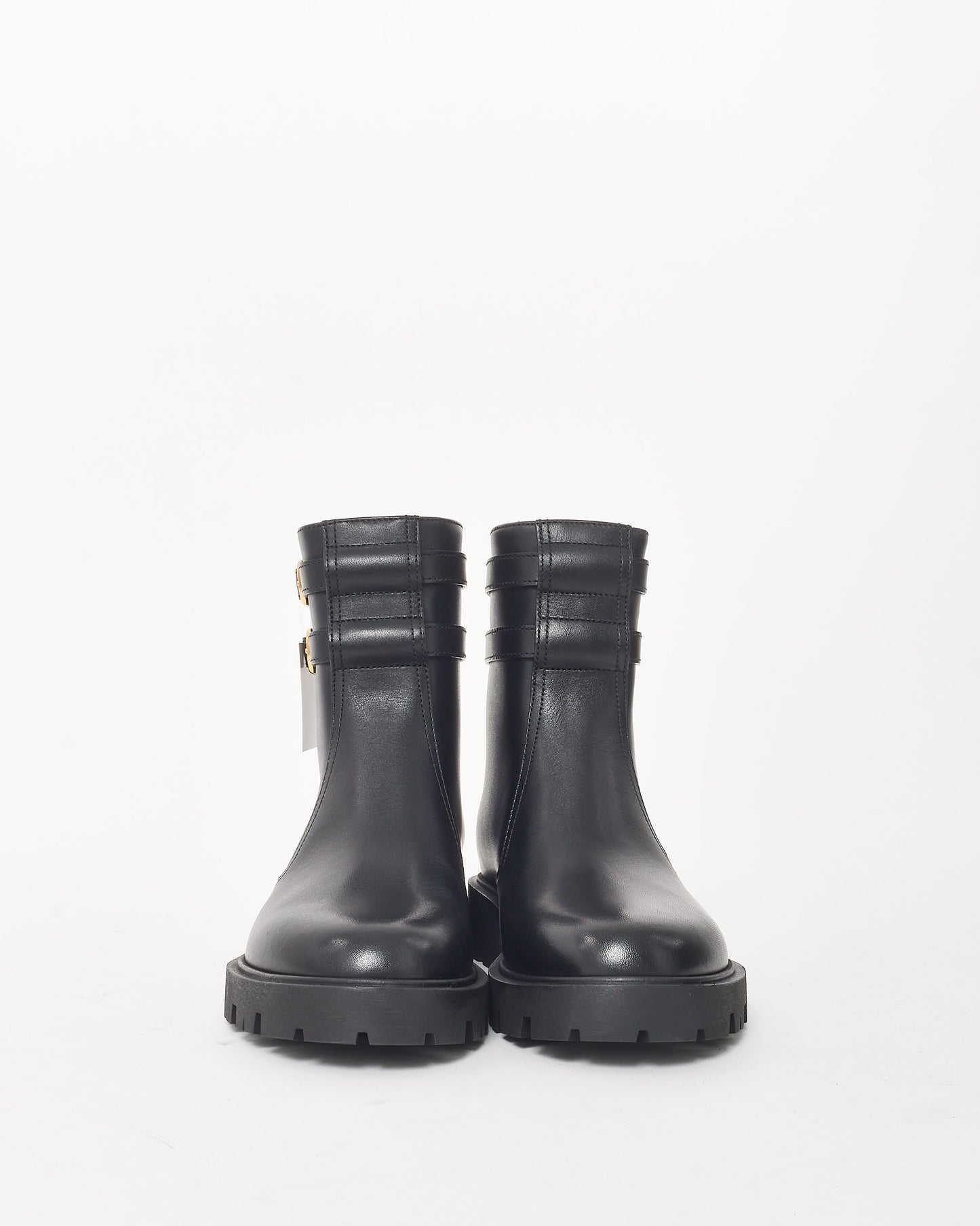 Celine Black Calfskin Leather Double Buckle Triomphe Margaret Boots - 36.5