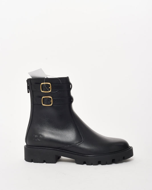 Celine Black Calfskin Leather Double Buckle Triomphe Margaret Boots - 36.5