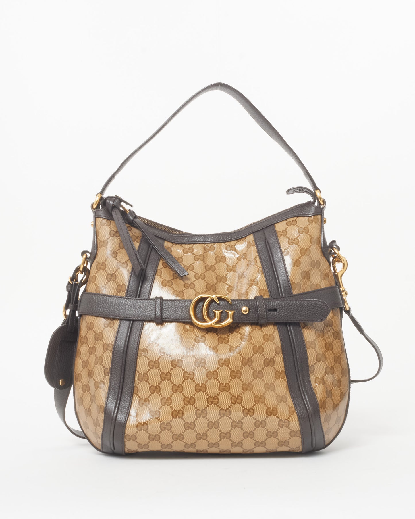 Gucci Monogram Brown Coated Canvas GG Shoulder Hobo Bag