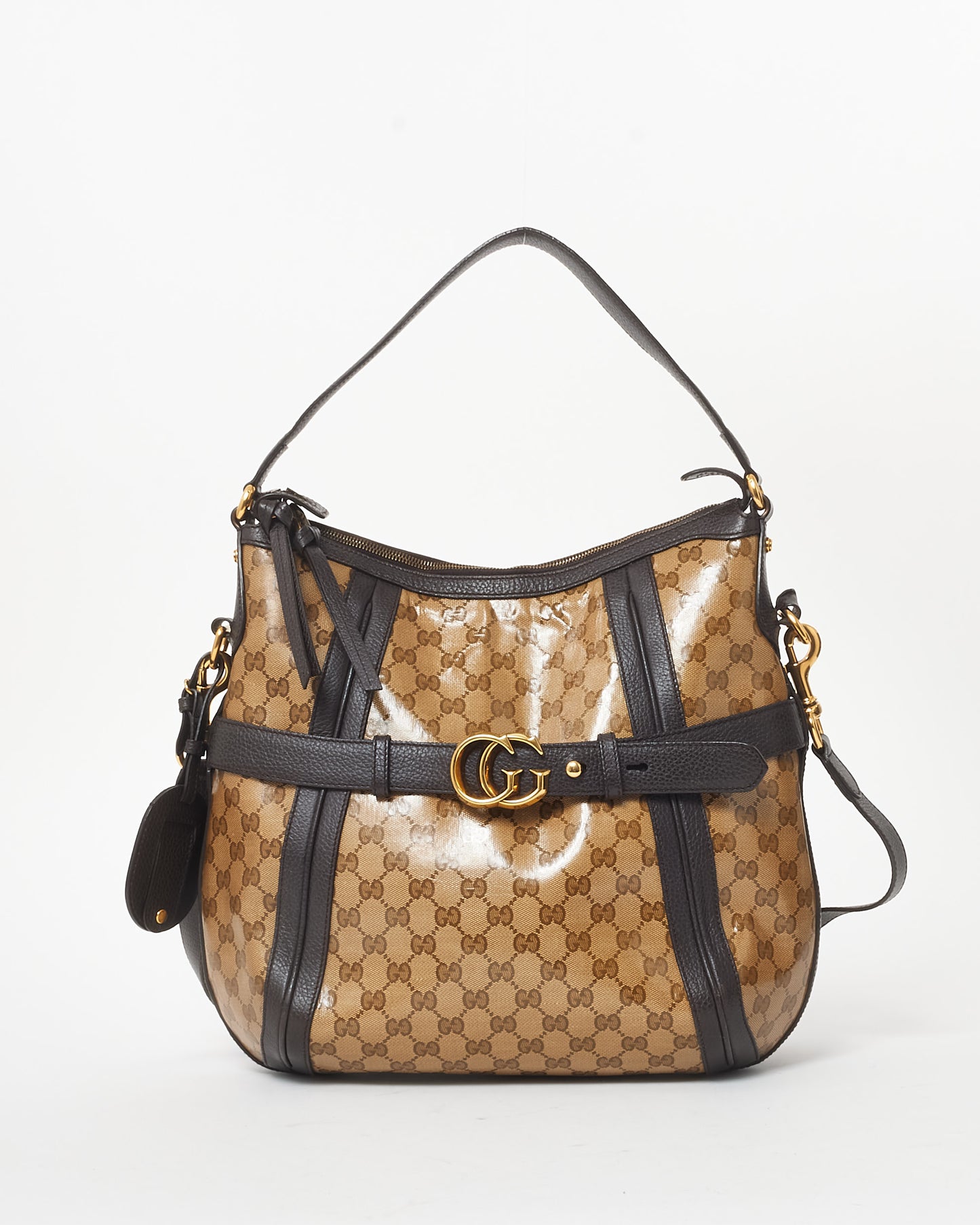 Gucci Monogram Brown Coated Canvas GG Shoulder Hobo Bag