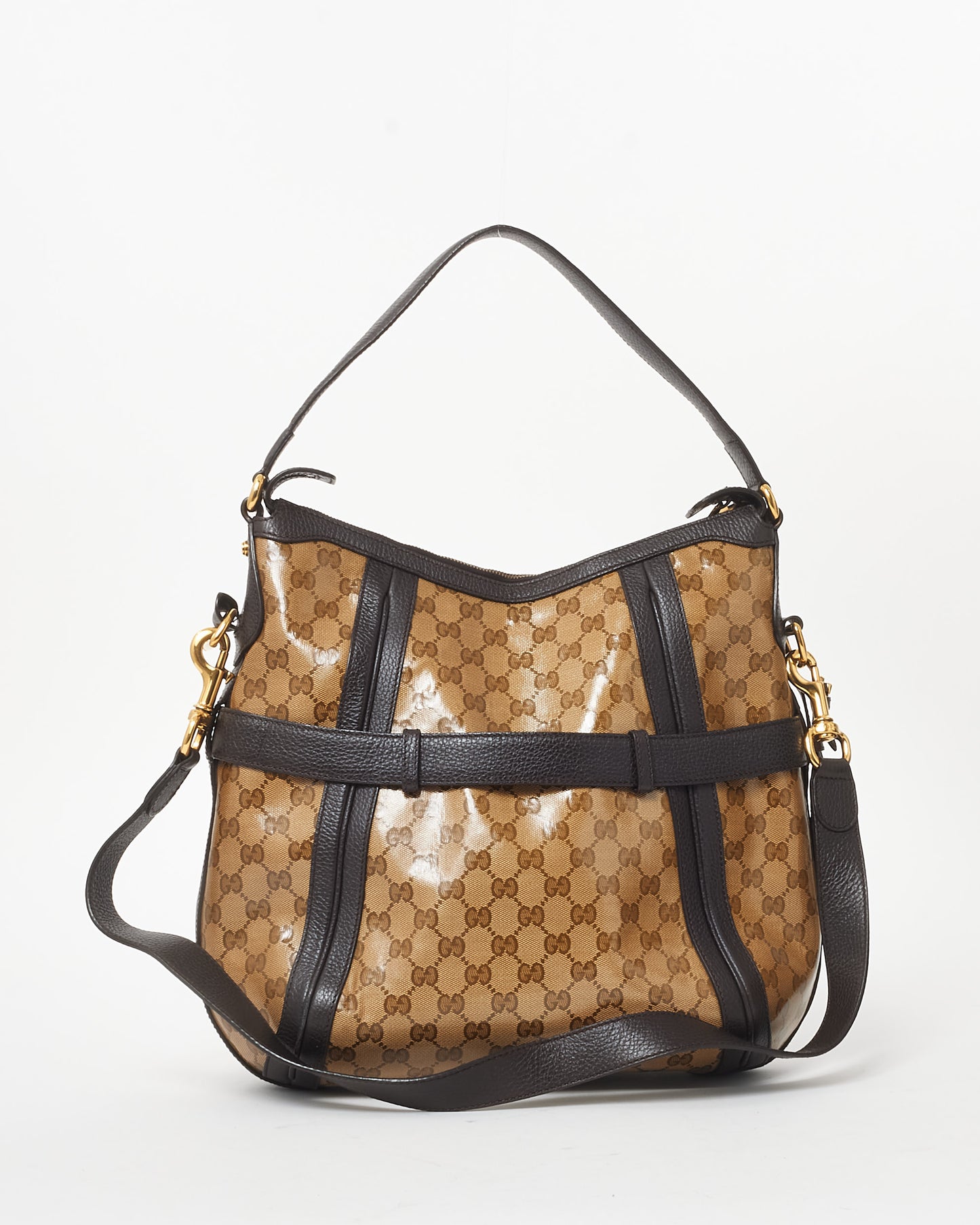 Gucci Monogram Brown Coated Canvas GG Shoulder Hobo Bag