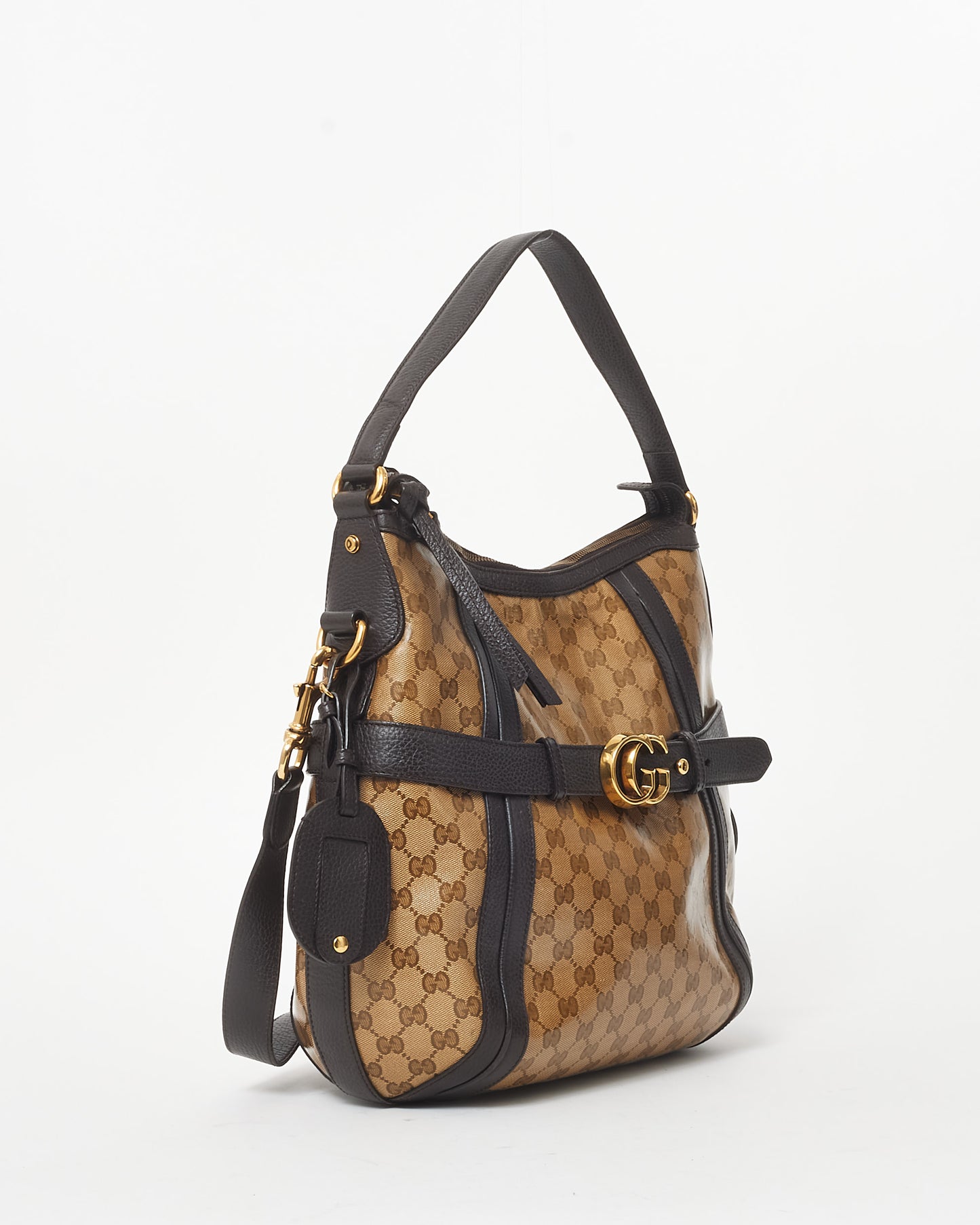 Gucci Monogram Brown Coated Canvas GG Shoulder Hobo Bag