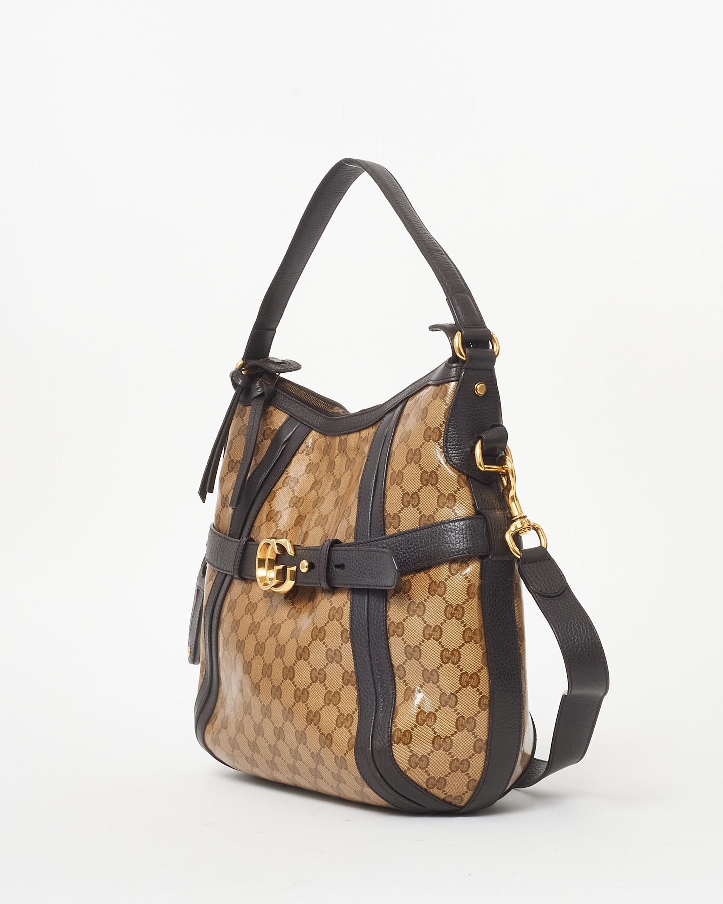 Gucci Monogram Brown Coated Canvas GG Shoulder Hobo Bag