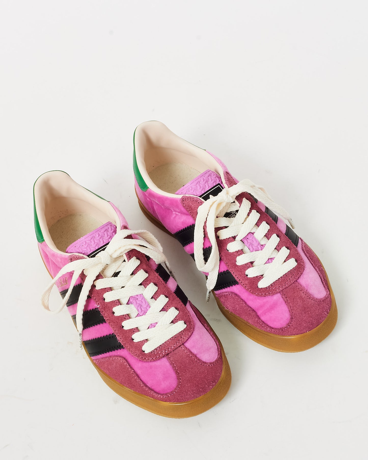 Gucci X Adidas Pink Velvet & Green Gazelle Sneakers - 5