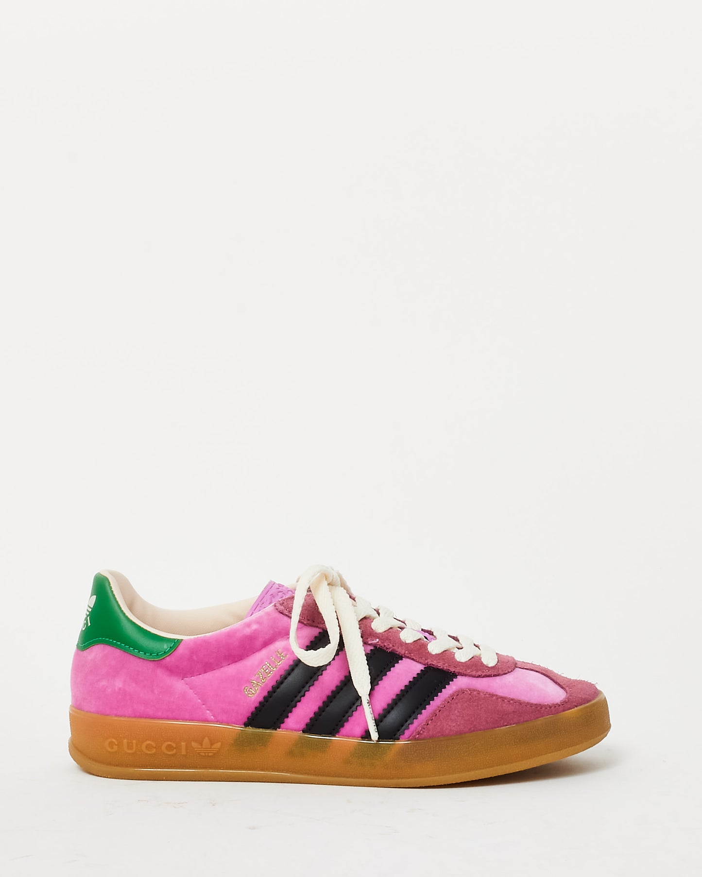 Gucci X Adidas Pink Velvet & Green Gazelle Sneakers - 5