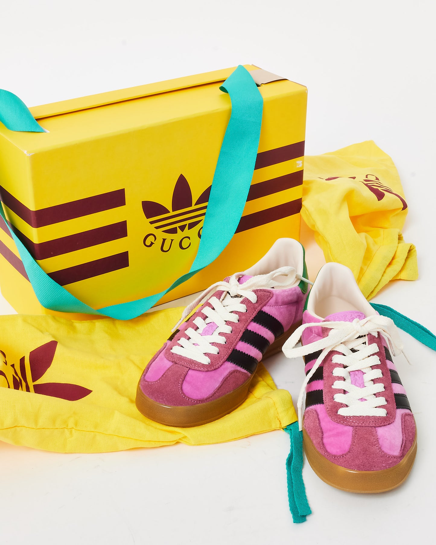 Gucci X Adidas Pink Velvet & Green Gazelle Sneakers - 5